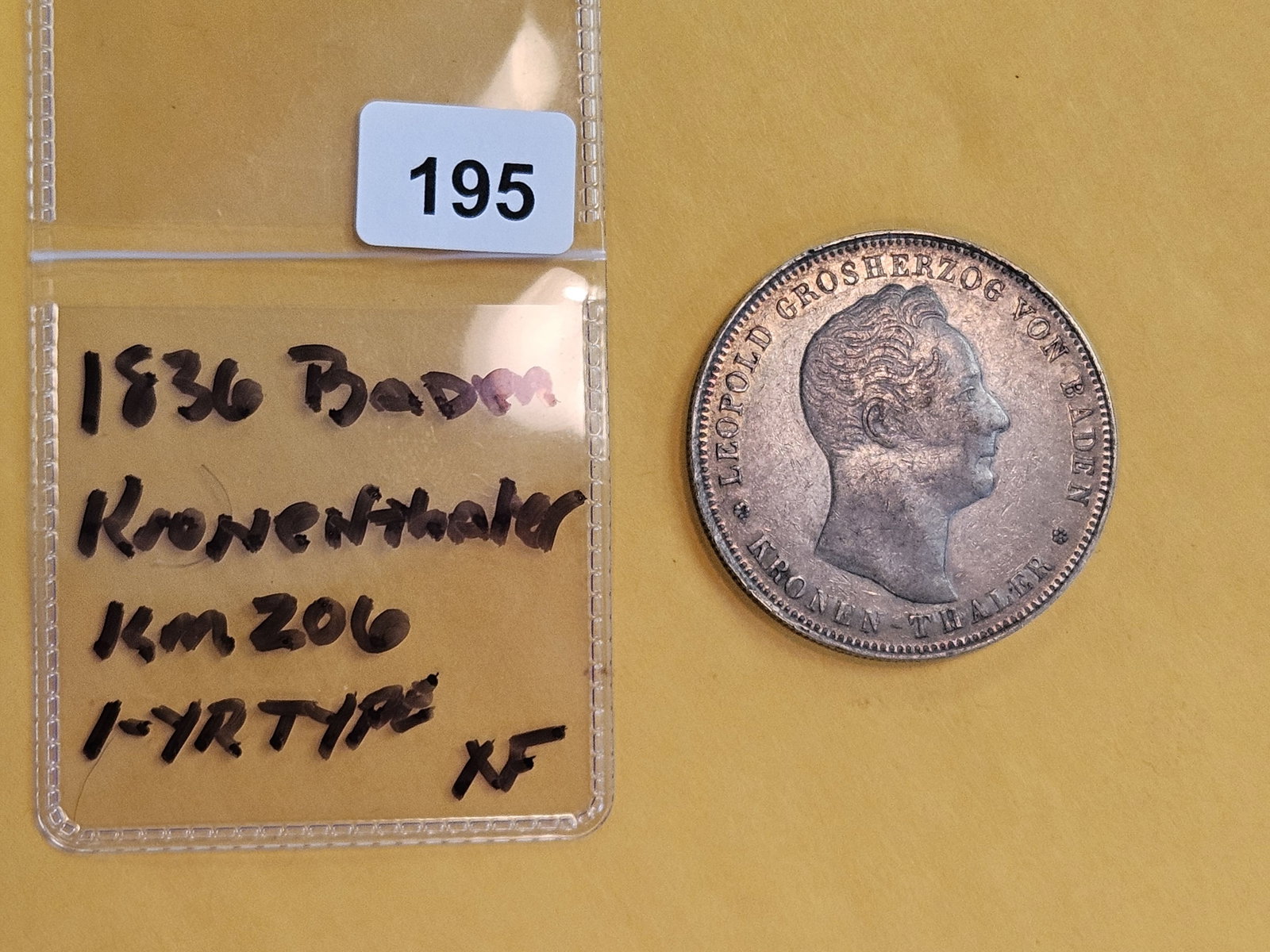 1836 German States Baden silver Kronenthaler in Extra Fine - 2
