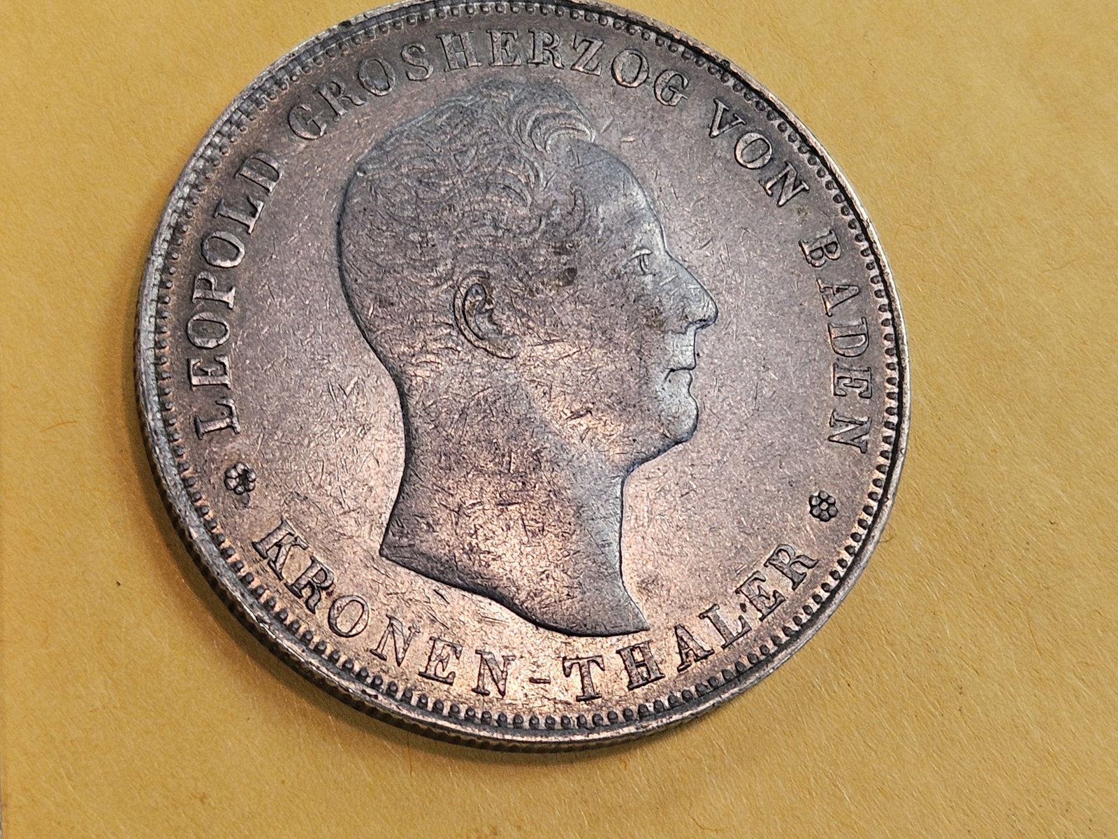 1836 German States Baden silver Kronenthaler in Extra Fine - 3