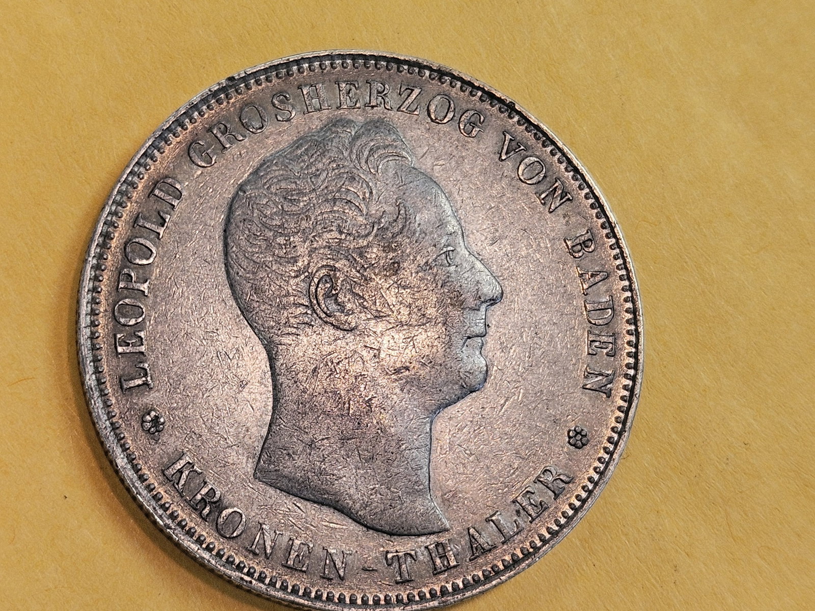 1836 German States Baden silver Kronenthaler in Extra Fine - 4