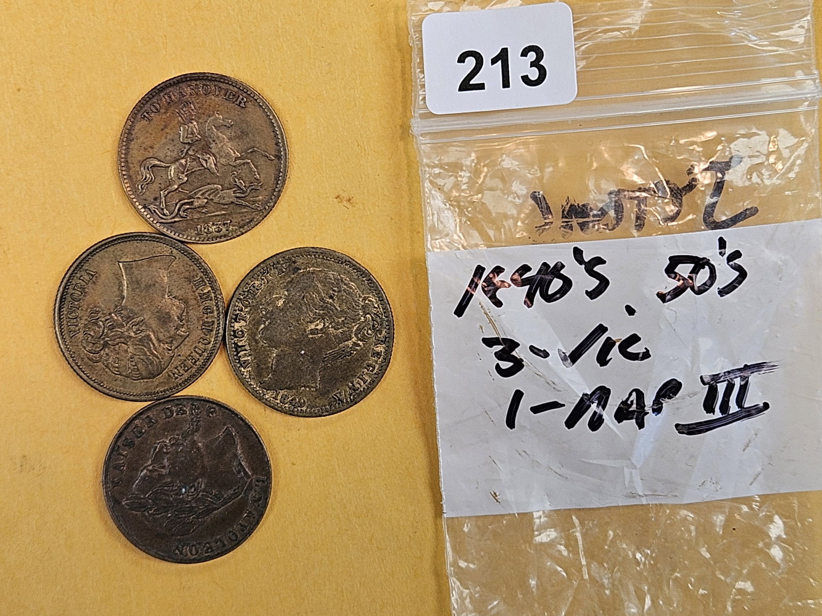 Four cool, mixed, Jetons from the 1800's: Lightly circulated