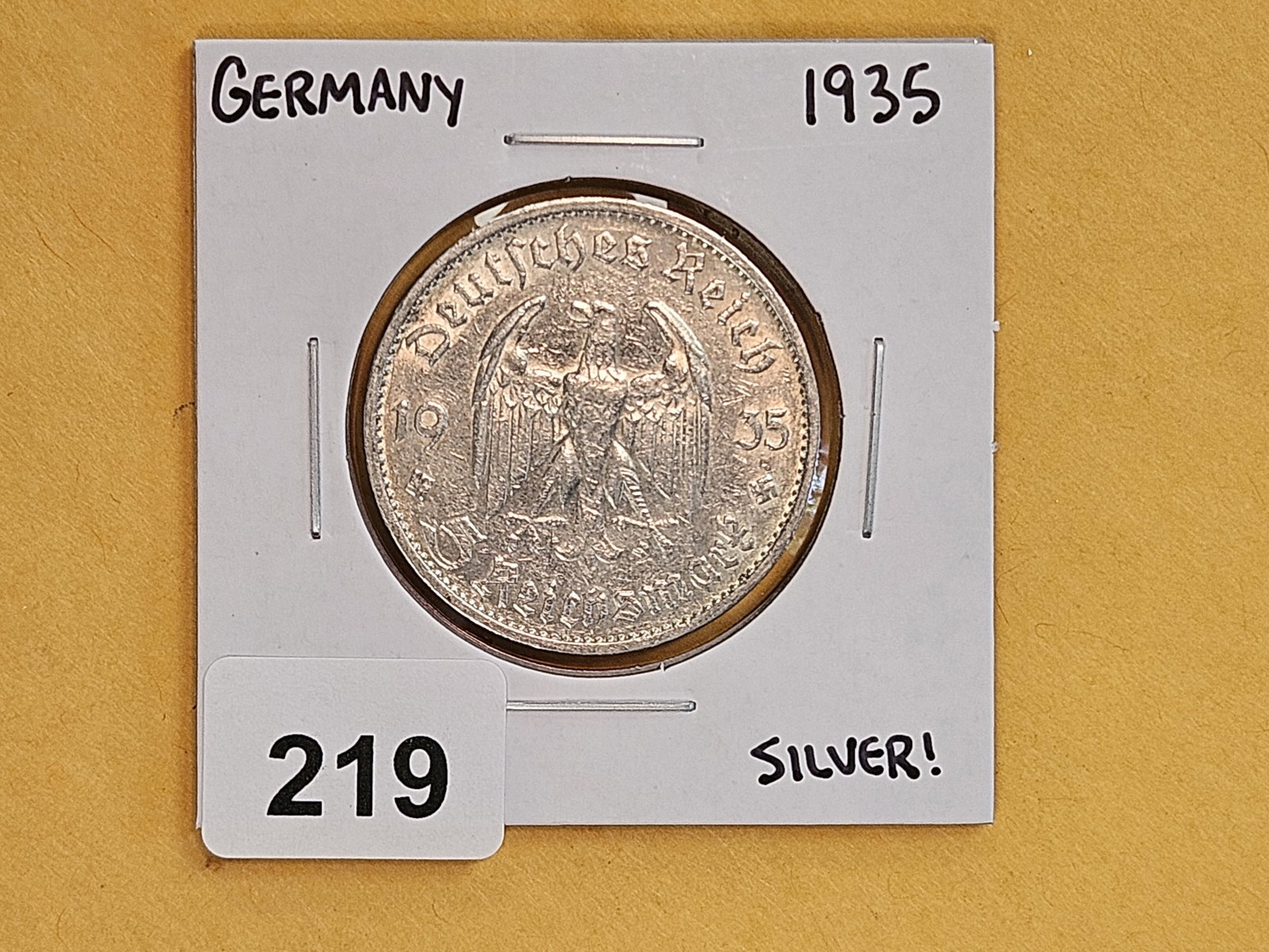 Choice Brilliant AU-BU 1935 German silver 5 reichsmark - 2