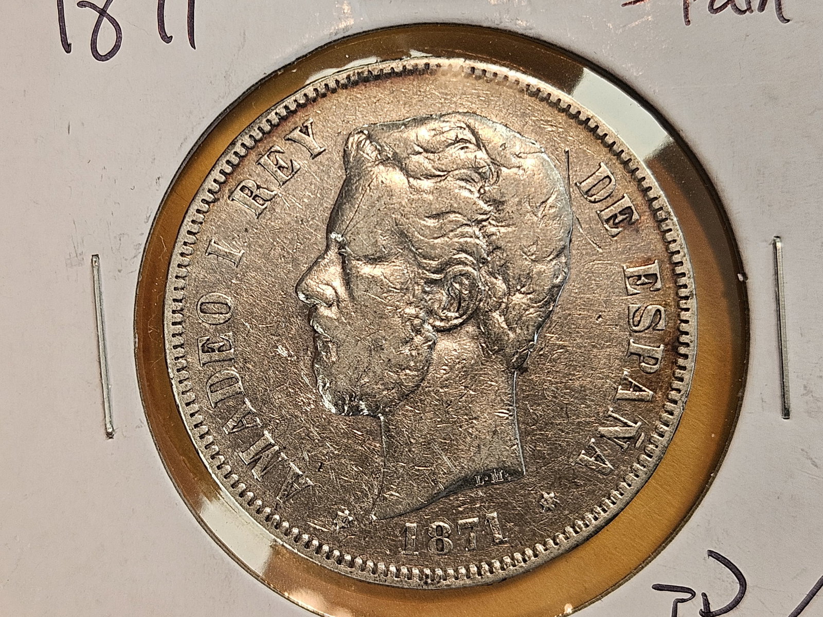 1871 Spain silver 5 pesetas: Lightly circulated