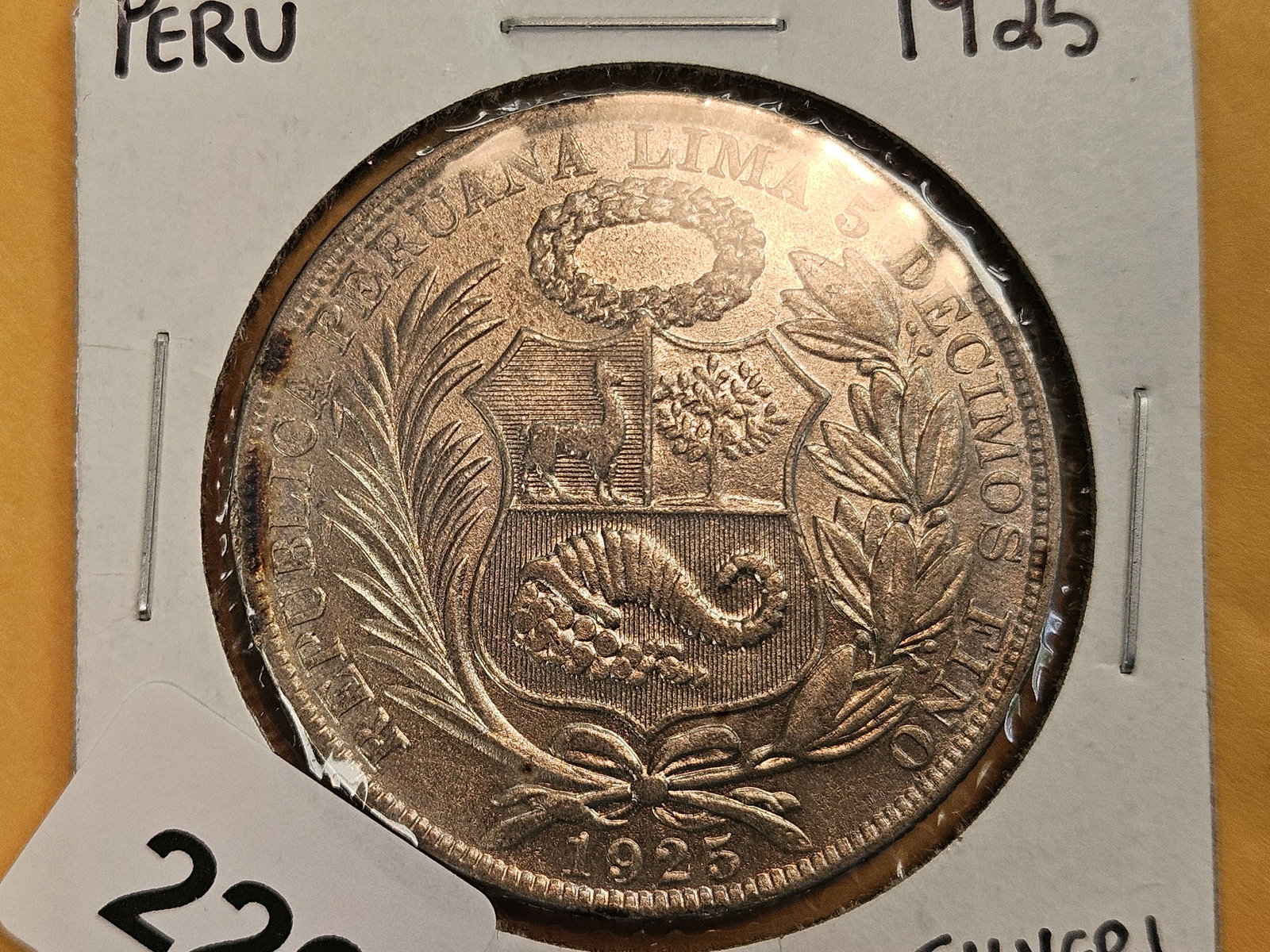 1925 Peru silver Un Sol: Bright luster!