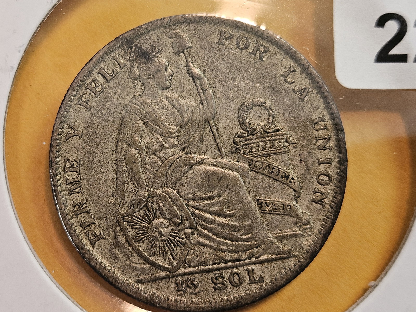 1927 Peru silver 1/2 sol: Heavy patina