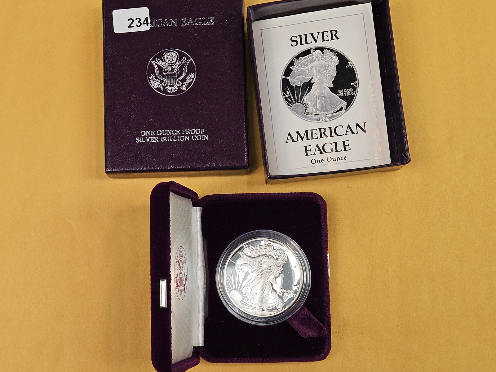 GEM Proof Deep Cameo 1989 American Silver Eagle: In original government packaging with certificate of authenticity