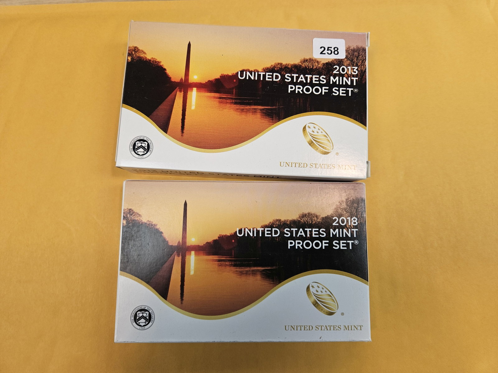2018 and 2013 US Proof Sets: Both in Original Government packaging with certificate of authenticity