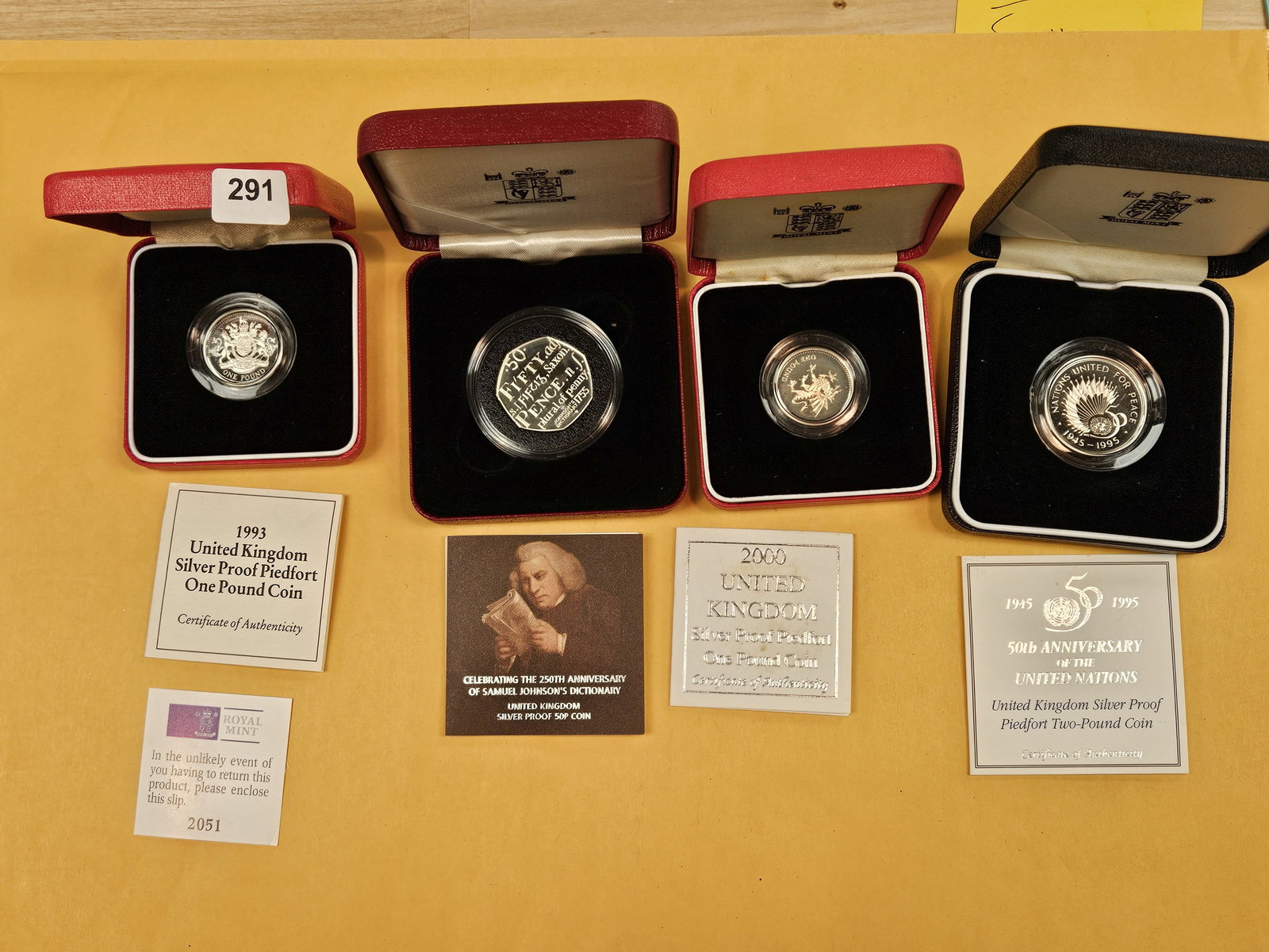 Four Gem Proof Deep cameo SILVER Peidfort United Kingdom Coins: All in OGP with COAs