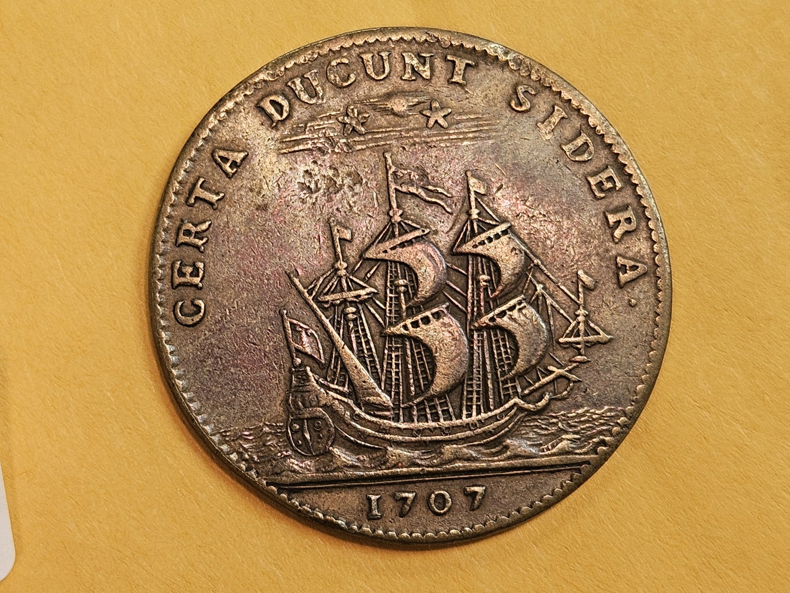Scarcer 1907 French Counter Token: Looks in About Uncirculated