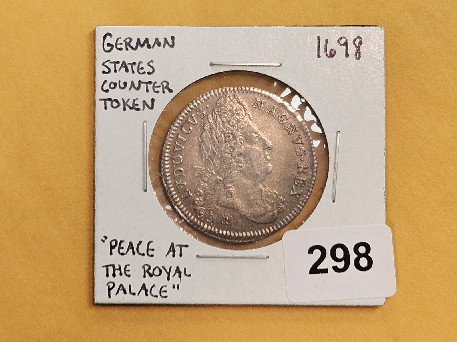 Scarce SILVER 1698 German States Counter Token in About Uncirculated! - 2