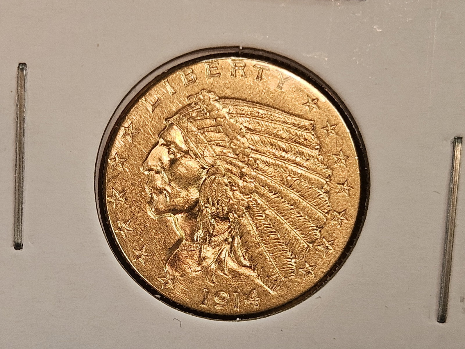 GOLD! Brilliant About Uncirculated plus 1914-D Indian Head Gold $2.5 Dollars: Quarter Eagle
