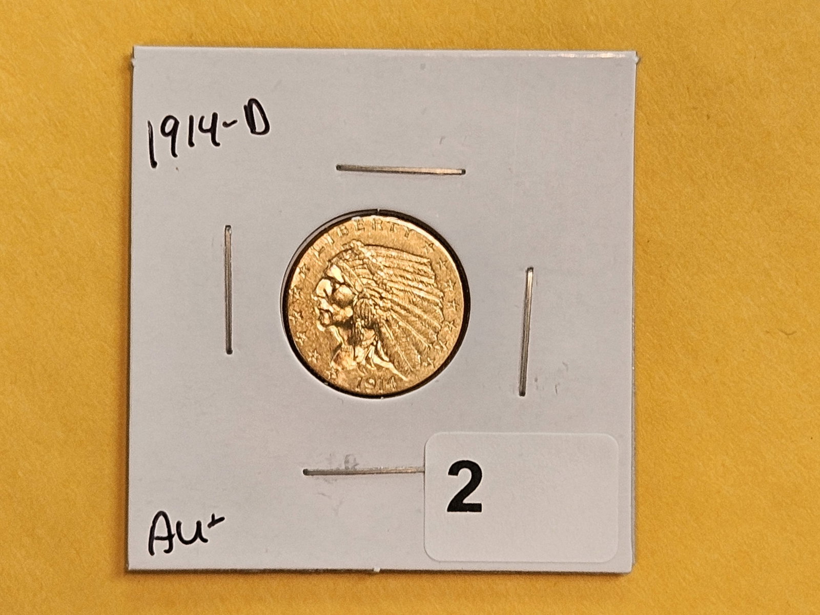 GOLD! Brilliant About Uncirculated plus 1914-D Indian Head Gold $2.5 Dollars - 2