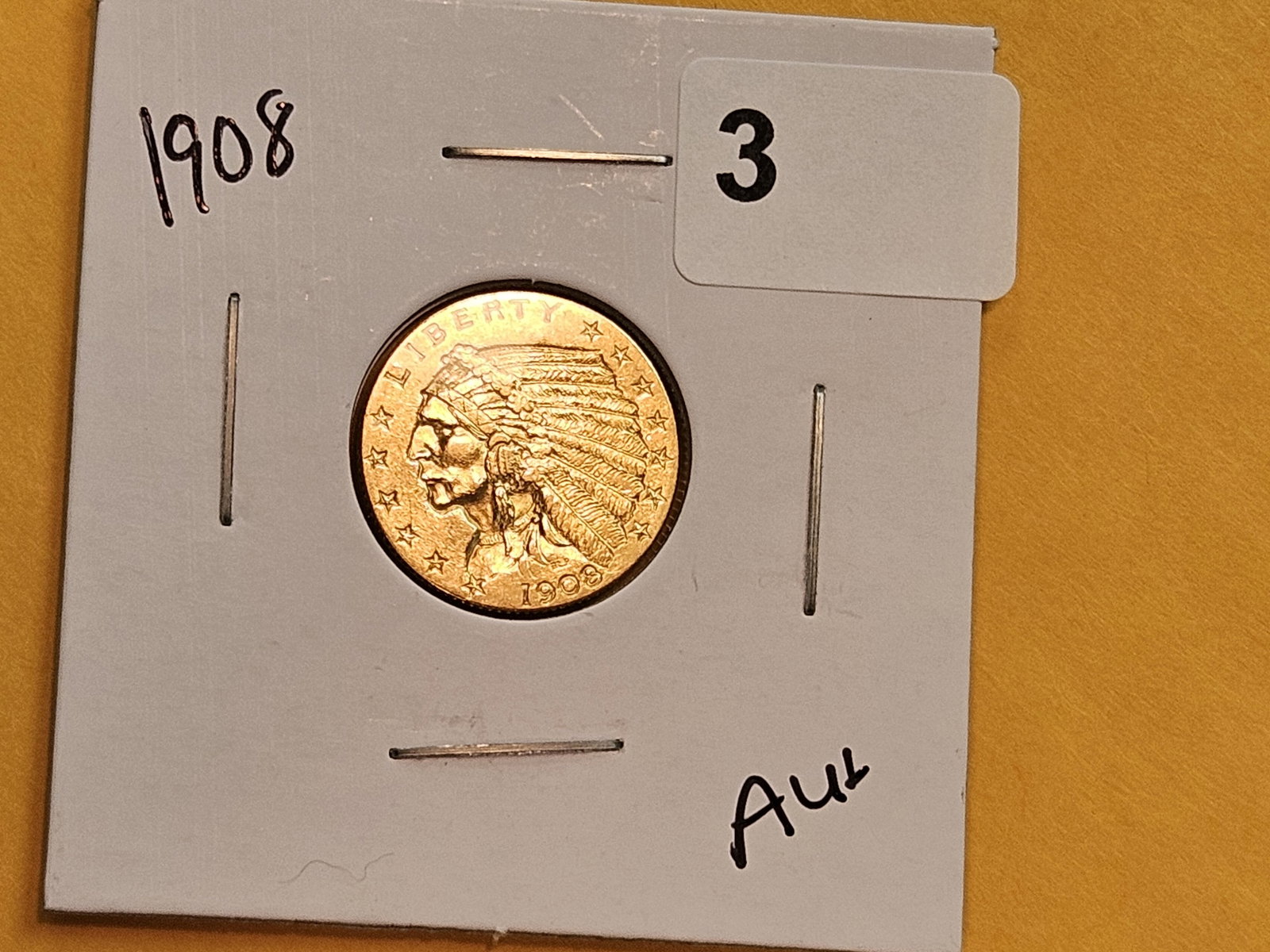 GOLD! Brilliant About Uncirculated plus 1908 Liberty Head Gold $2.5 Dollars - 2