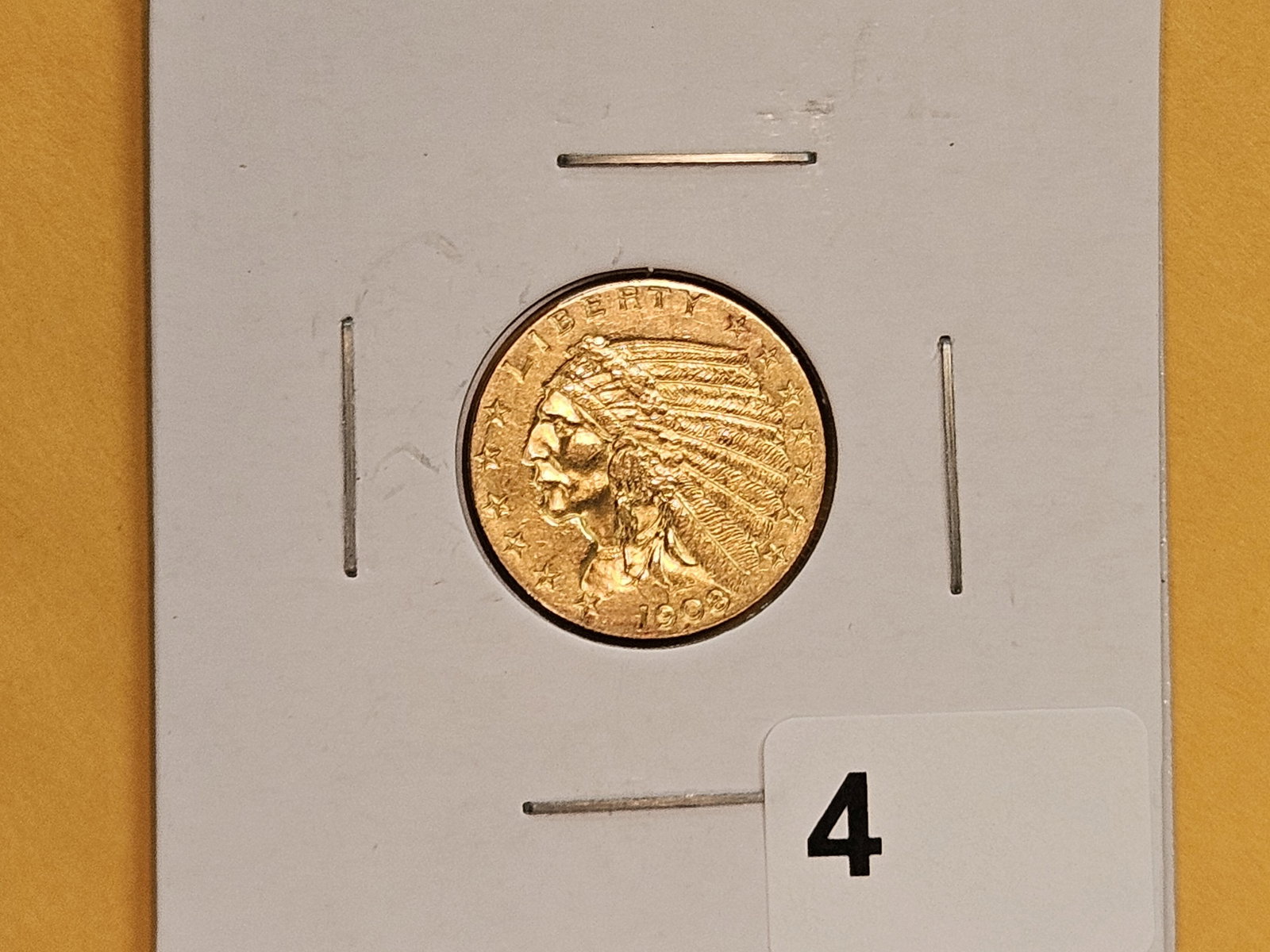 GOLD! Brilliant About Uncirculated plus 1908 Indian Head Gold $2.5 Dollars - 2