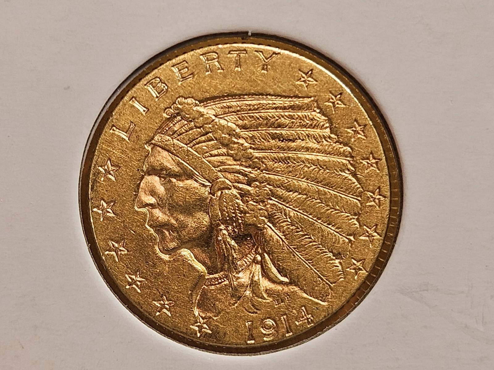 GOLD! Brilliant About Uncirculated plus 1914-D Indian Head Gold $2.5 Dollars: Quarter Eagle
