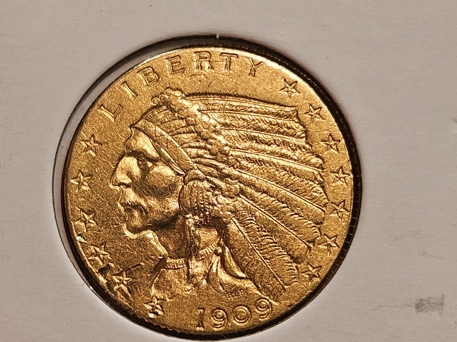 GOLD! Brilliant About Uncirculated plus 1909 Liberty Head Gold $2.5 Dollars: Quarter Eagle