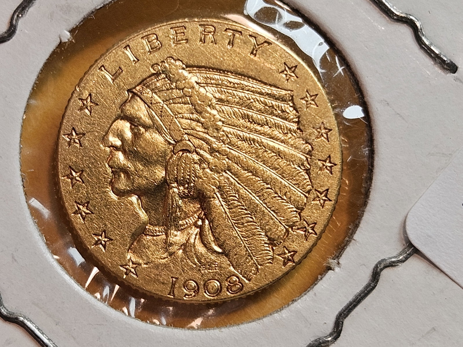 GOLD! Brilliant 1908 Gold Liberty Head $2.5 Dollar Quarter Eagle: Lightly circulated