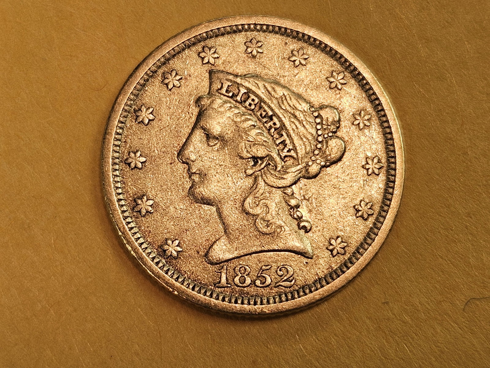 GOLD! Brilliant 1852 Liberty Head Gold $2.5 Dollars: Quarter Eagle