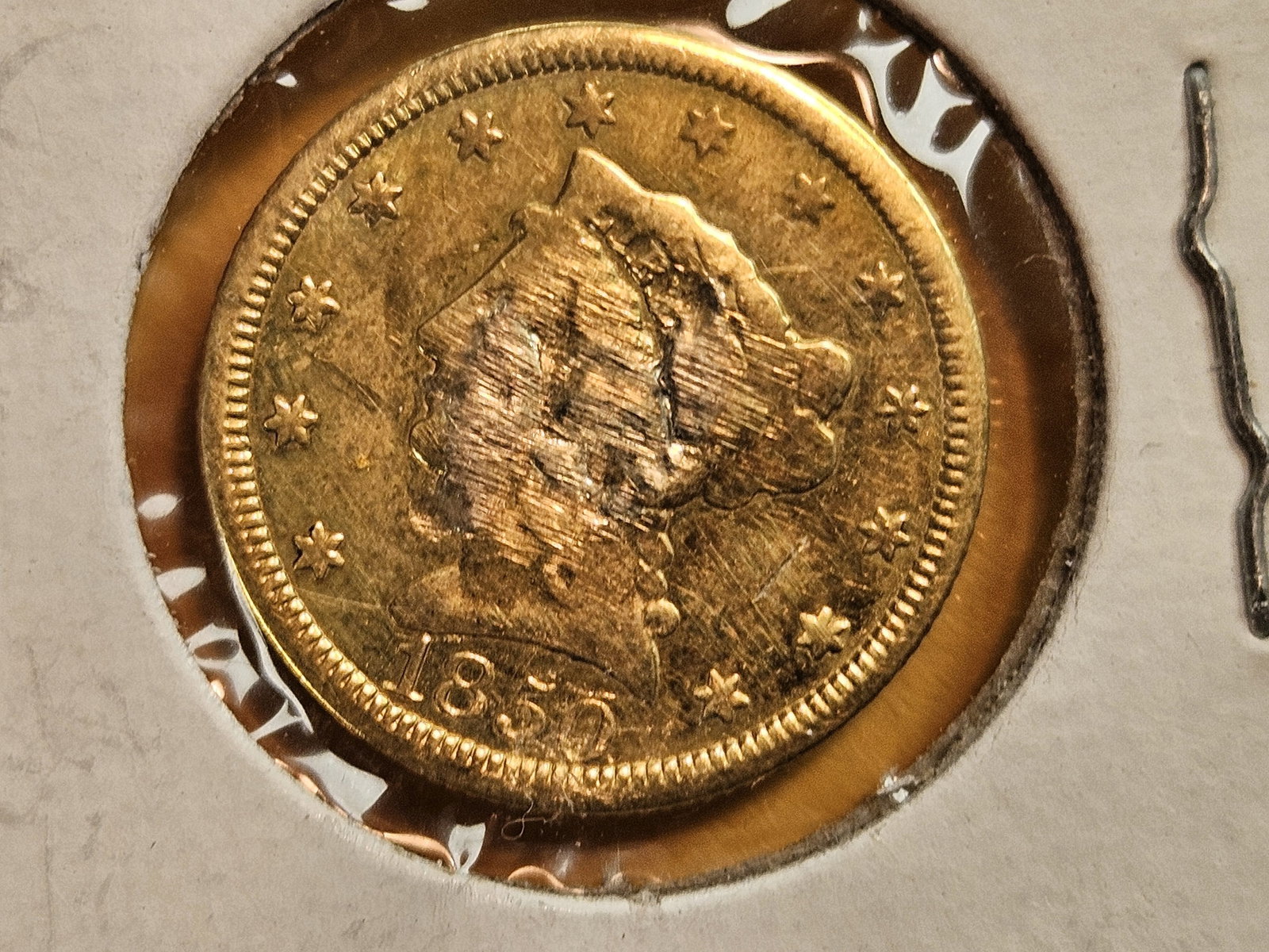 GOLD! Brilliant 1850 Liberty Head Gold $2.5 Dollars: Quarter Eagle. Damaged