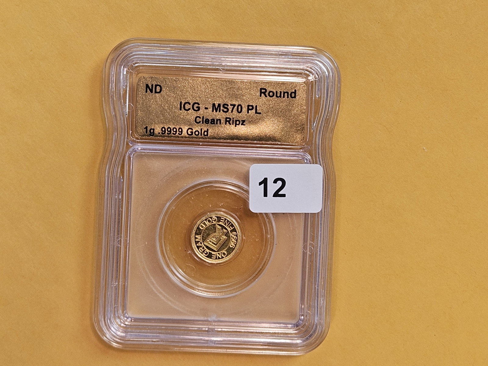 GOLD! PERFECT! ICG-graded Clean Ripz .9999 fine gold Prooflike Art round - 2