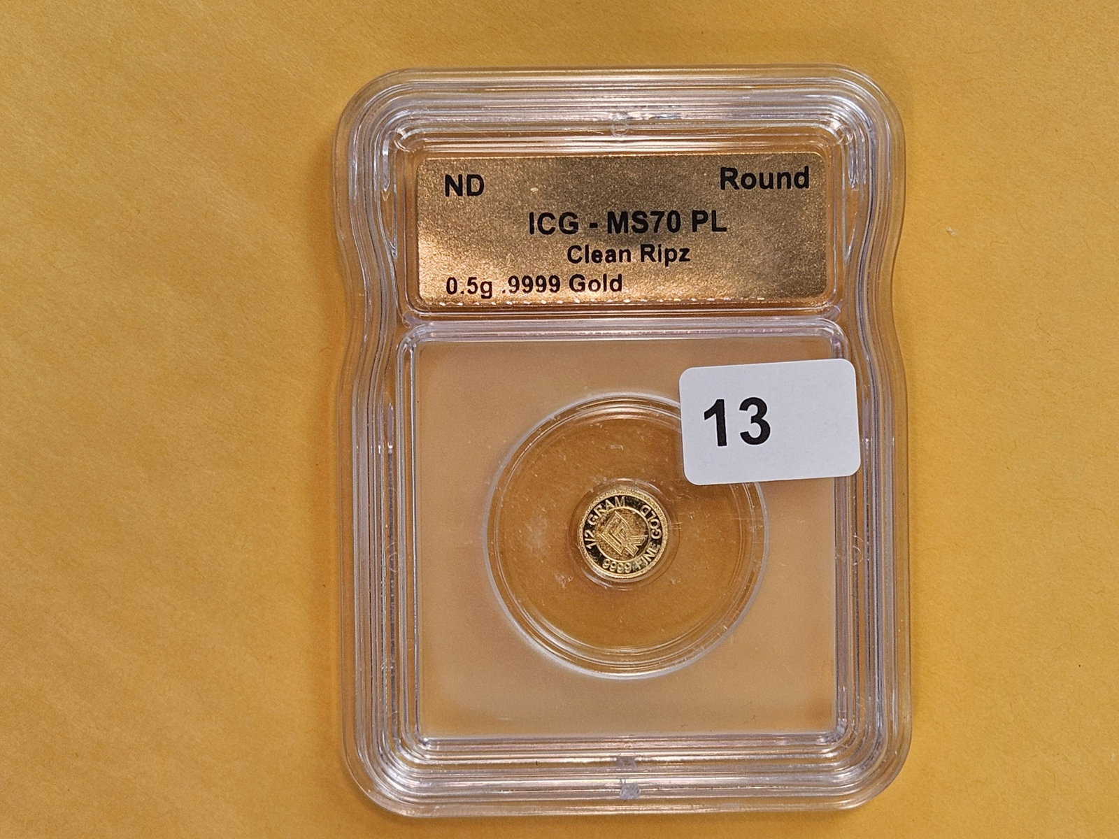 GOLD! PERFECT! ICG-graded Clean Ripz .9999 fine gold Prooflike Art round - 2