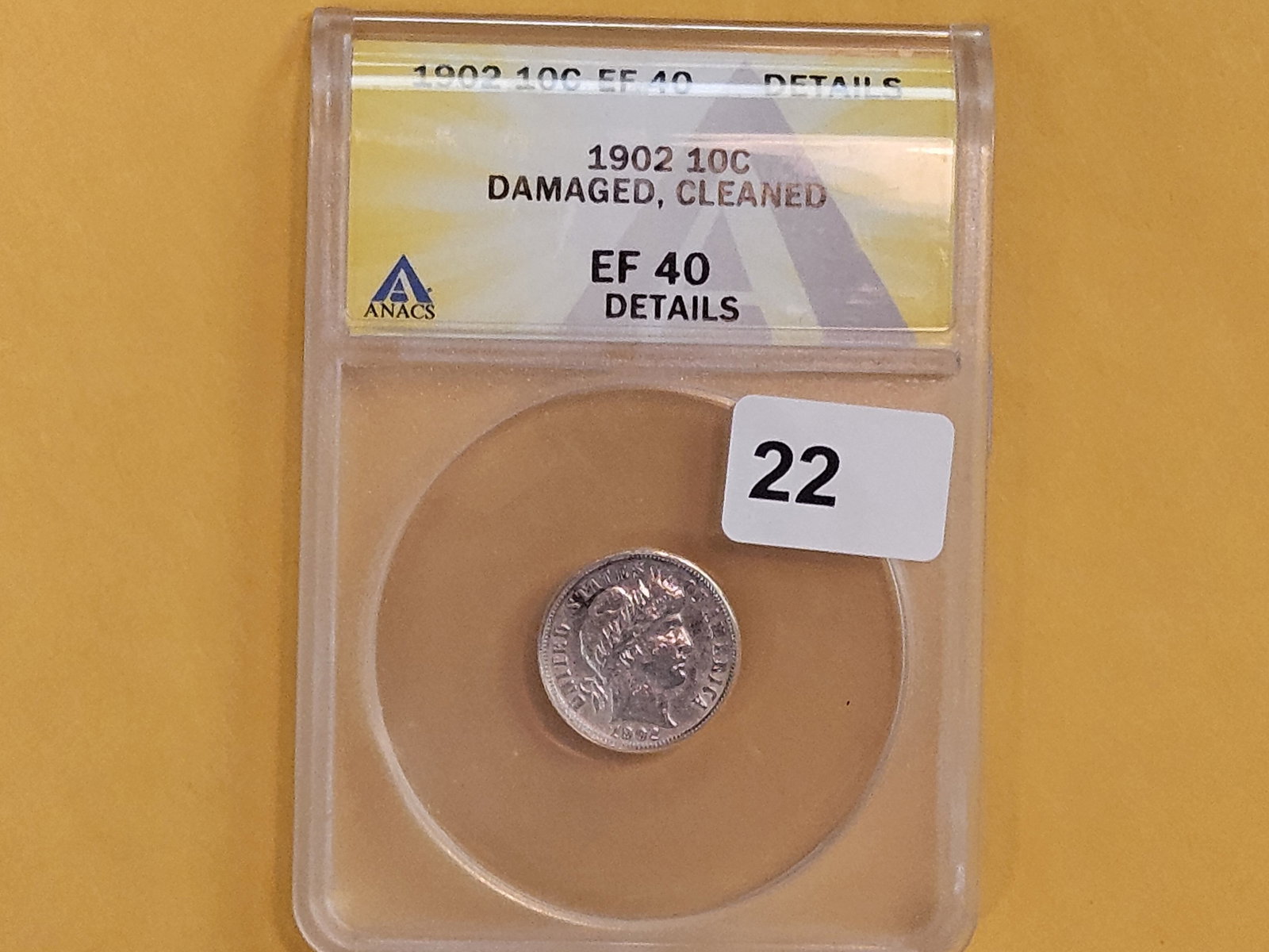 ANACS 1902 Barber silver Dime in Extra Fine - 40 - details - 2