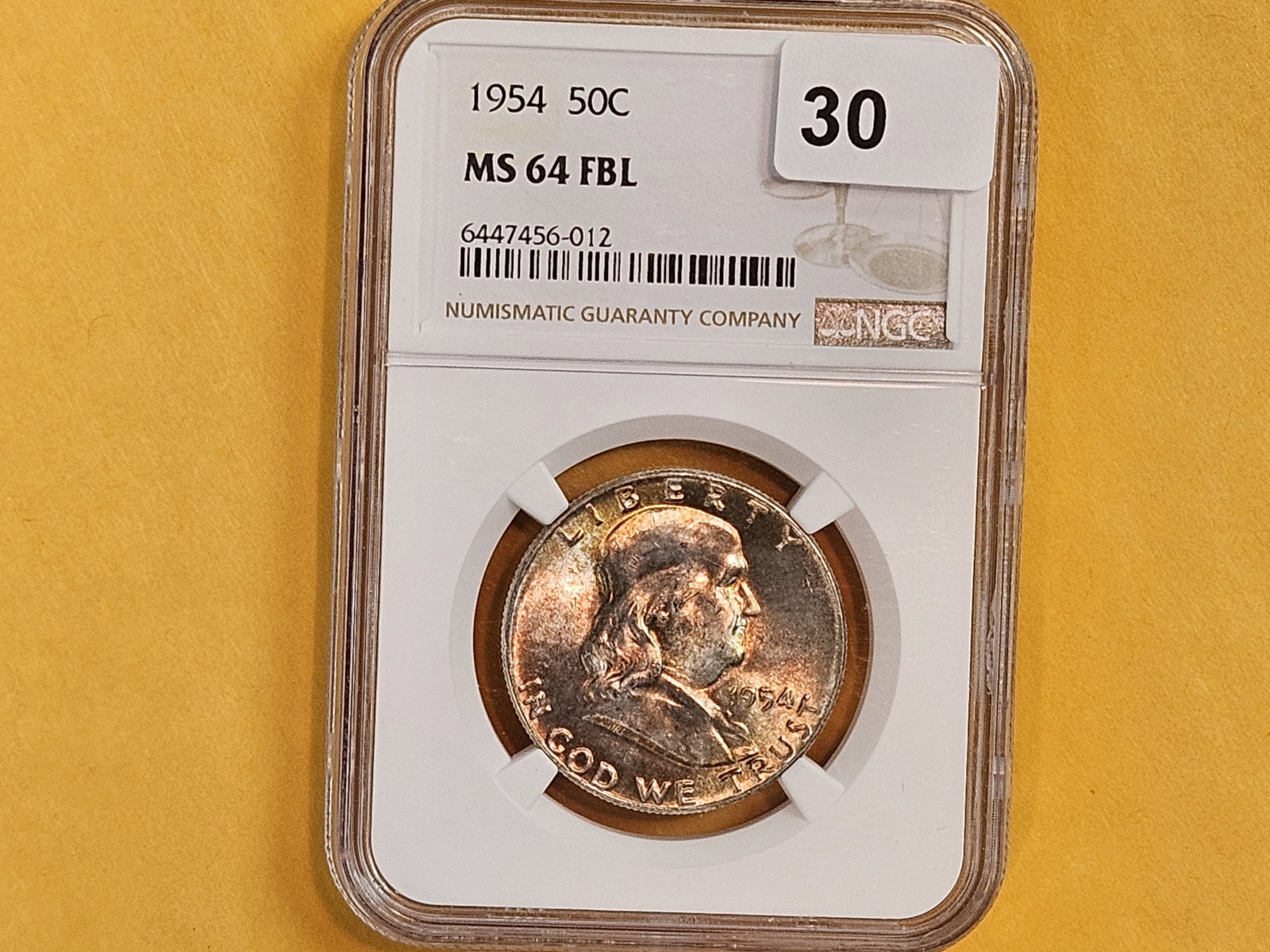 NGC 1954 Franklin silver Half Dollar in Mint State 64 FBL - 2