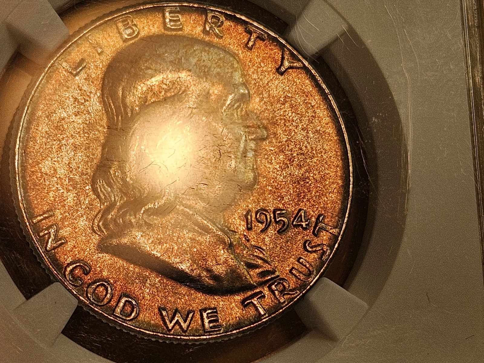 NGC 1954 Franklin silver Half Dollar in Mint State 64 FBL - 3