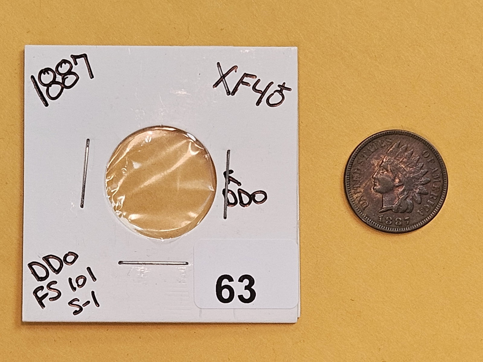 ** KEY VARIETY ** 1887 Double Die Obverse Indian Cent in Extra Fine! - 2