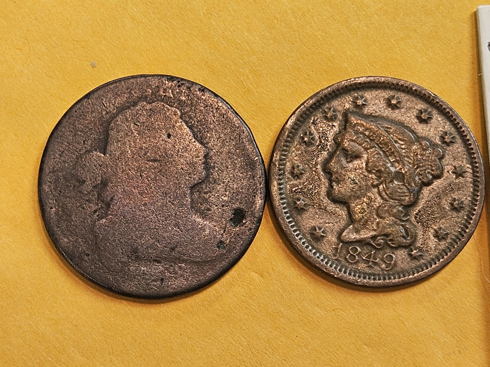 Draped Bust and Braided Hair Large Cents: Well circulated and Very Fine plus - details