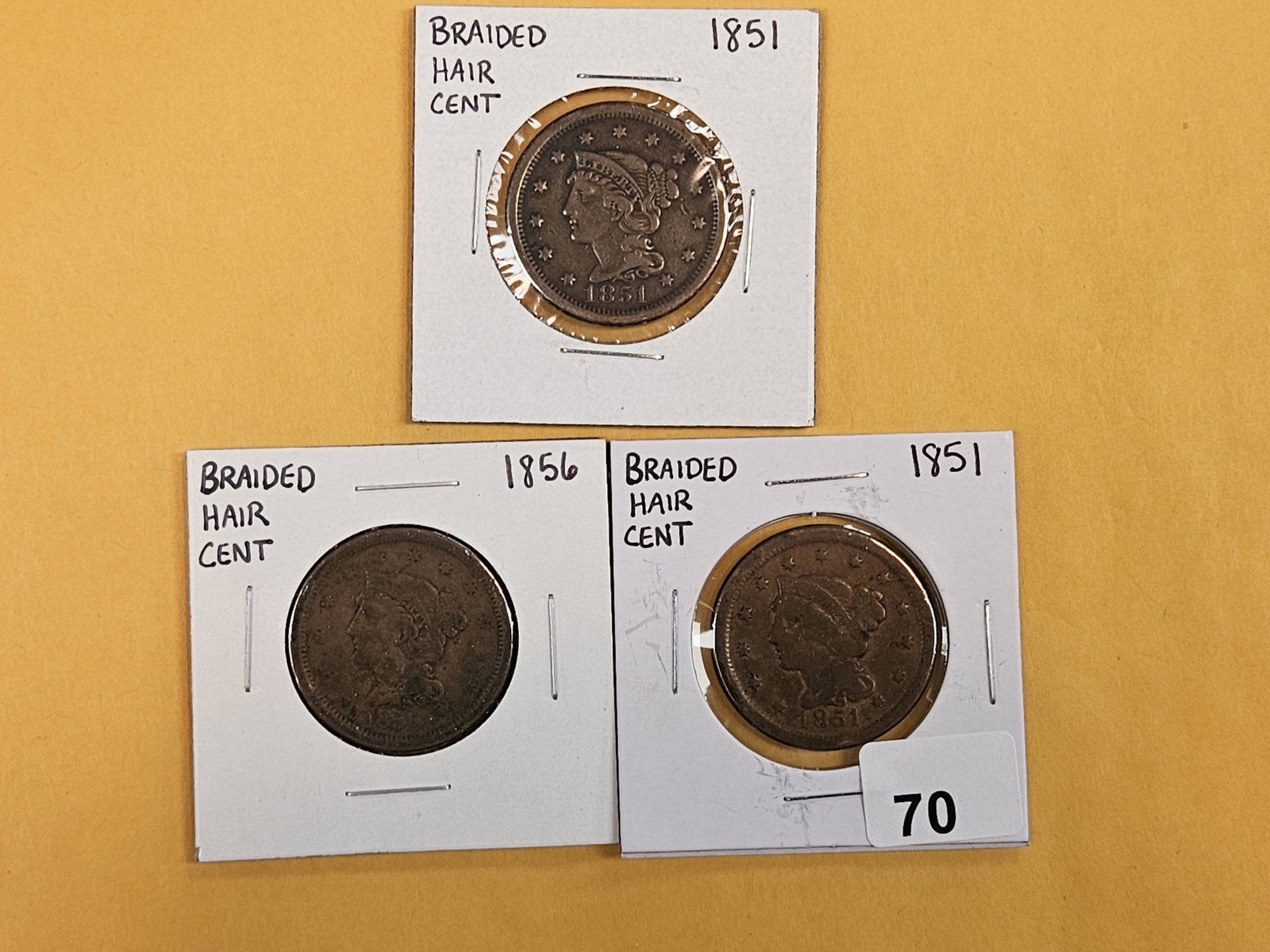 Three Braided Hair Large Cents: In Very Good to Very Fine-ish