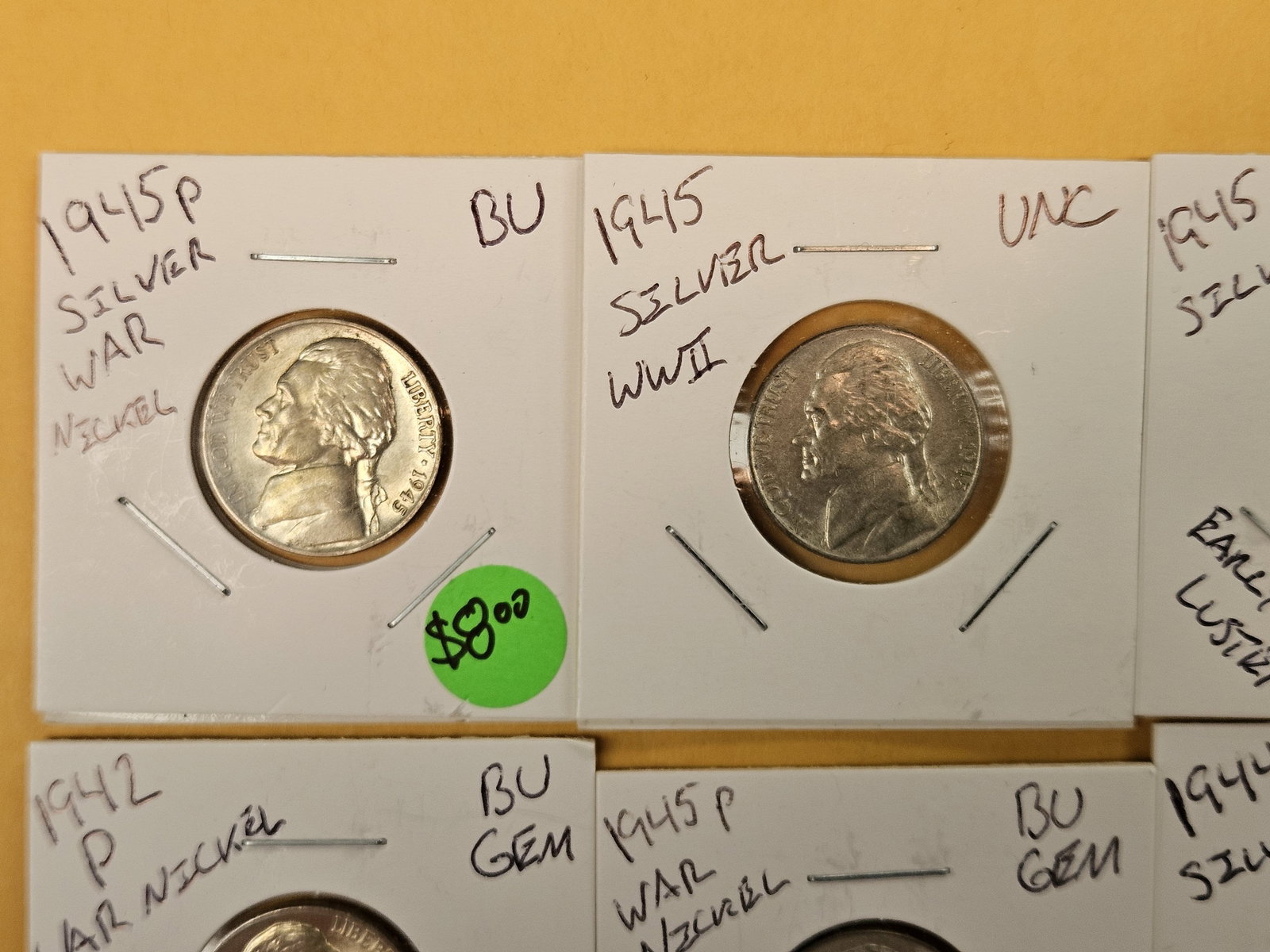 Eight mixed Silver Wartime Jefferson Nickels - 2