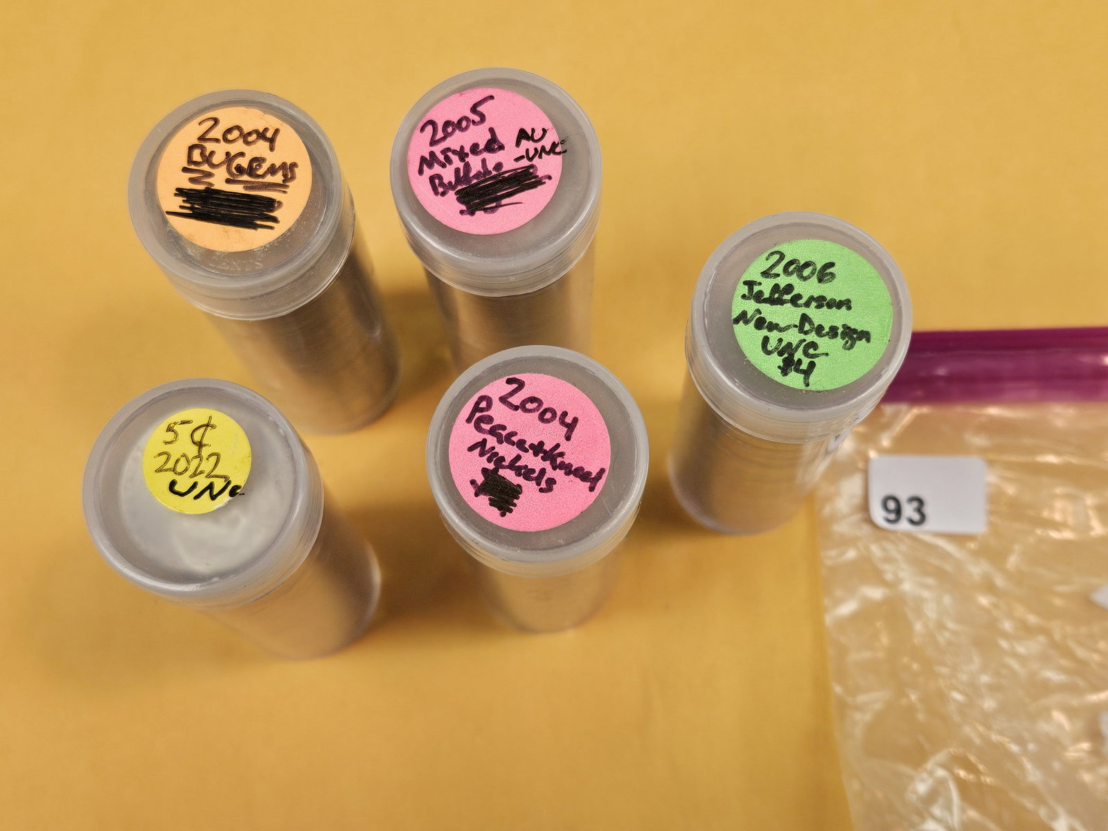 Five mixed Rolls of Brilliant Uncirculated Jefferson Nickels: From consignor. Unchecked by us