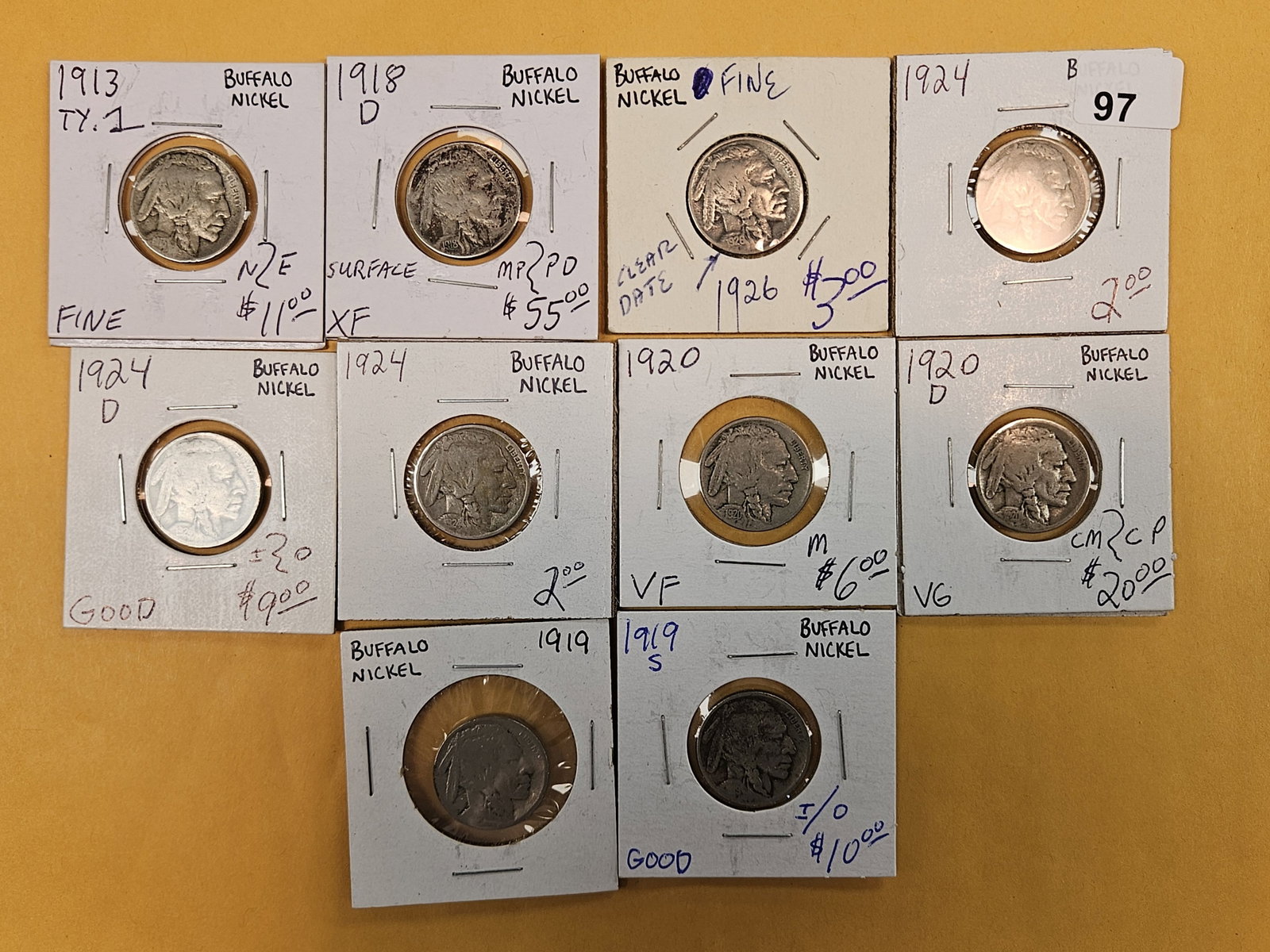 Ten mixed Buffalo Nickels (1 of 3)