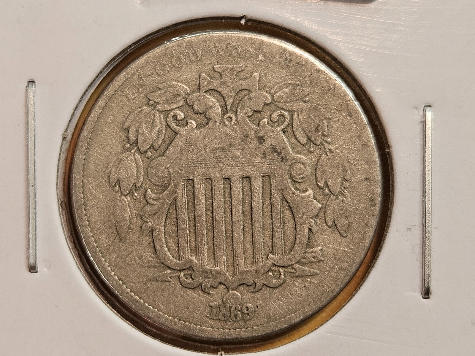 Variety! 1869 Tall Narrow Date Reverse of 67 Shield Nickel: "From NGC: 1869 REV OF 67 NARROW DATE 5C. NGC Attribution: NARROW DATE. Cross Reference: Fivaz-Stanton (NEW): FS-301.