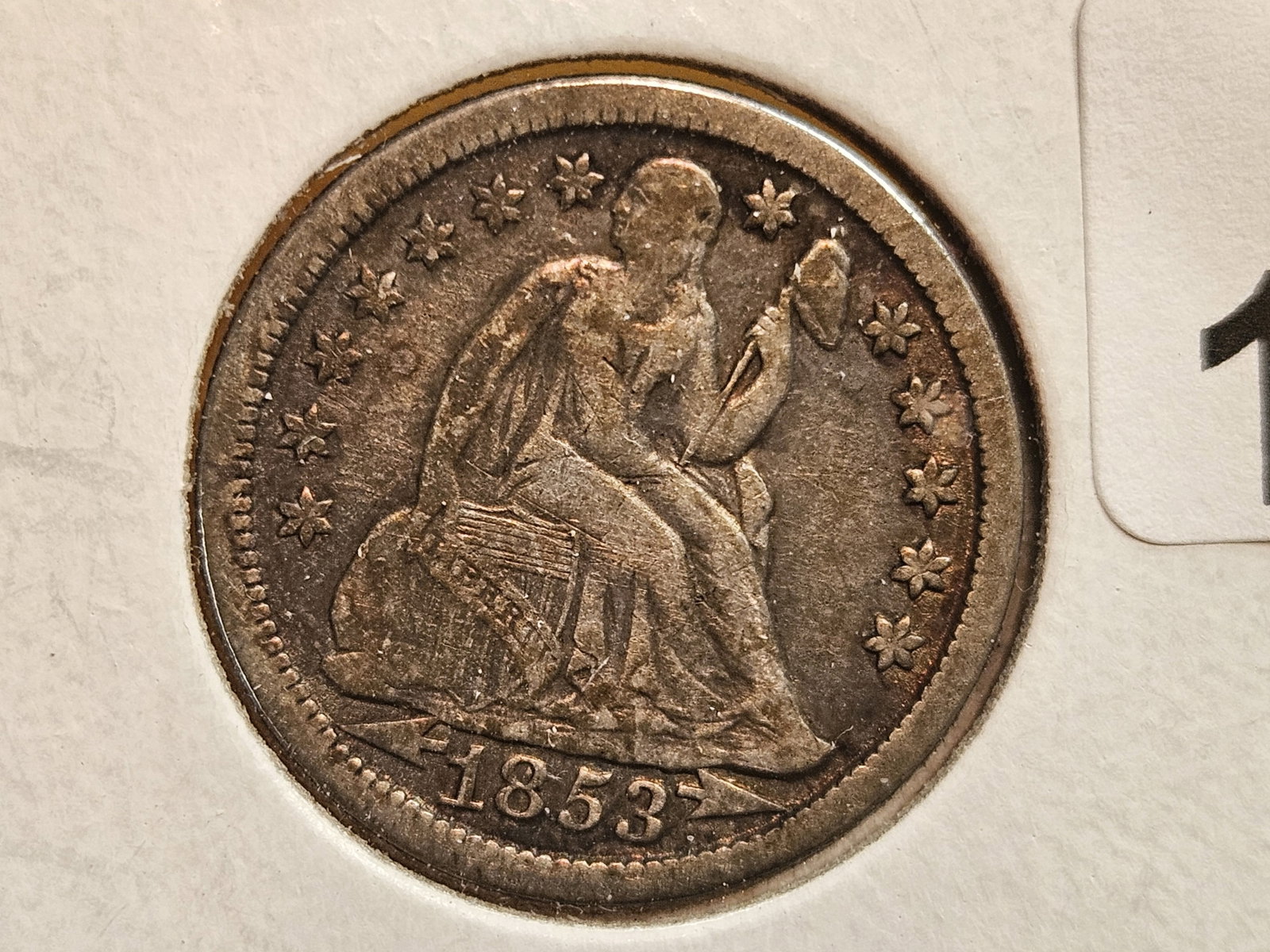 1853 With Arrows Seated Liberty silver Dime: In Very Fine plus