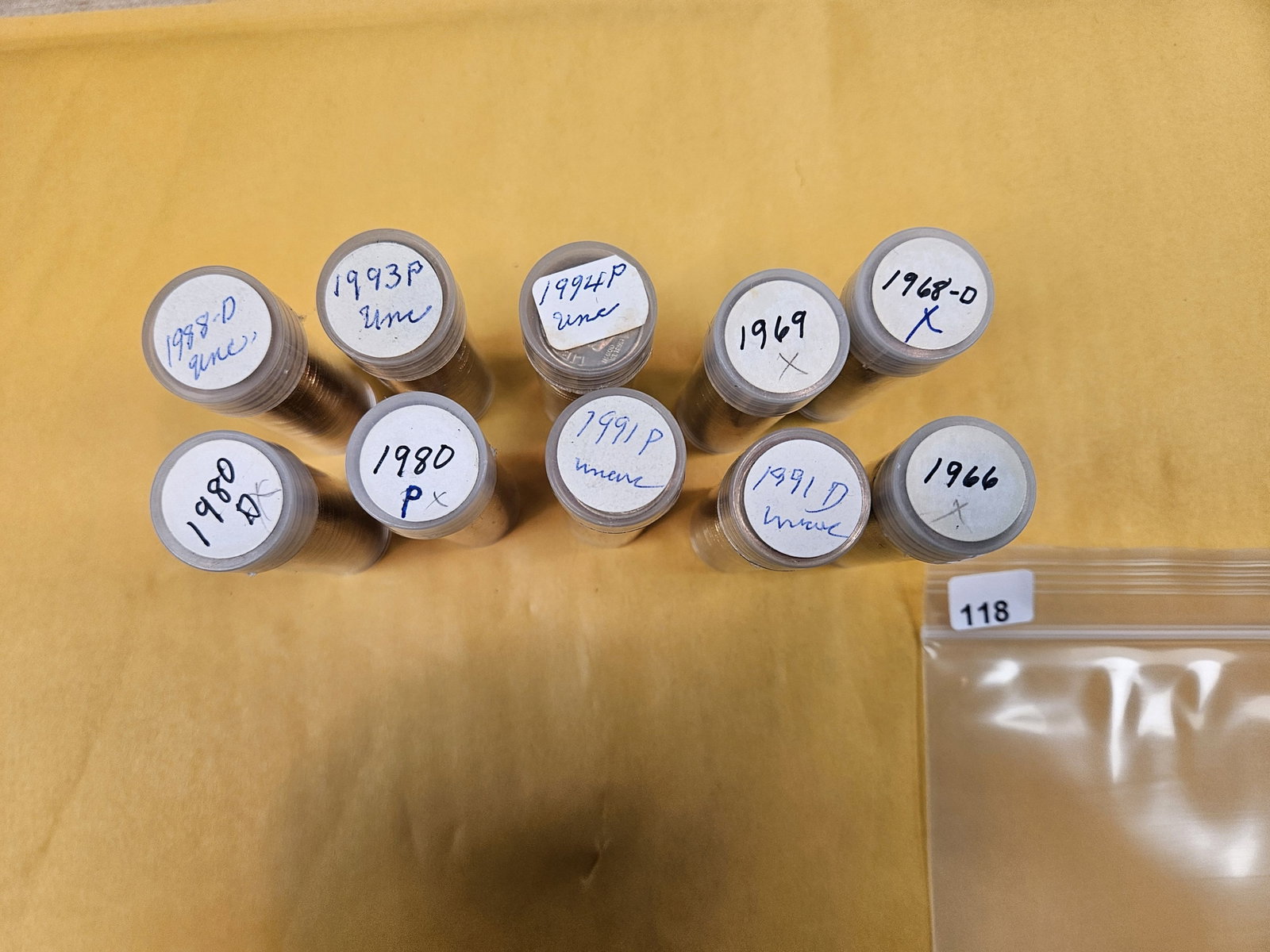 Ten mixed, Brilliant Uncirculated, Roosevelt Dime Rolls (1 of 2)