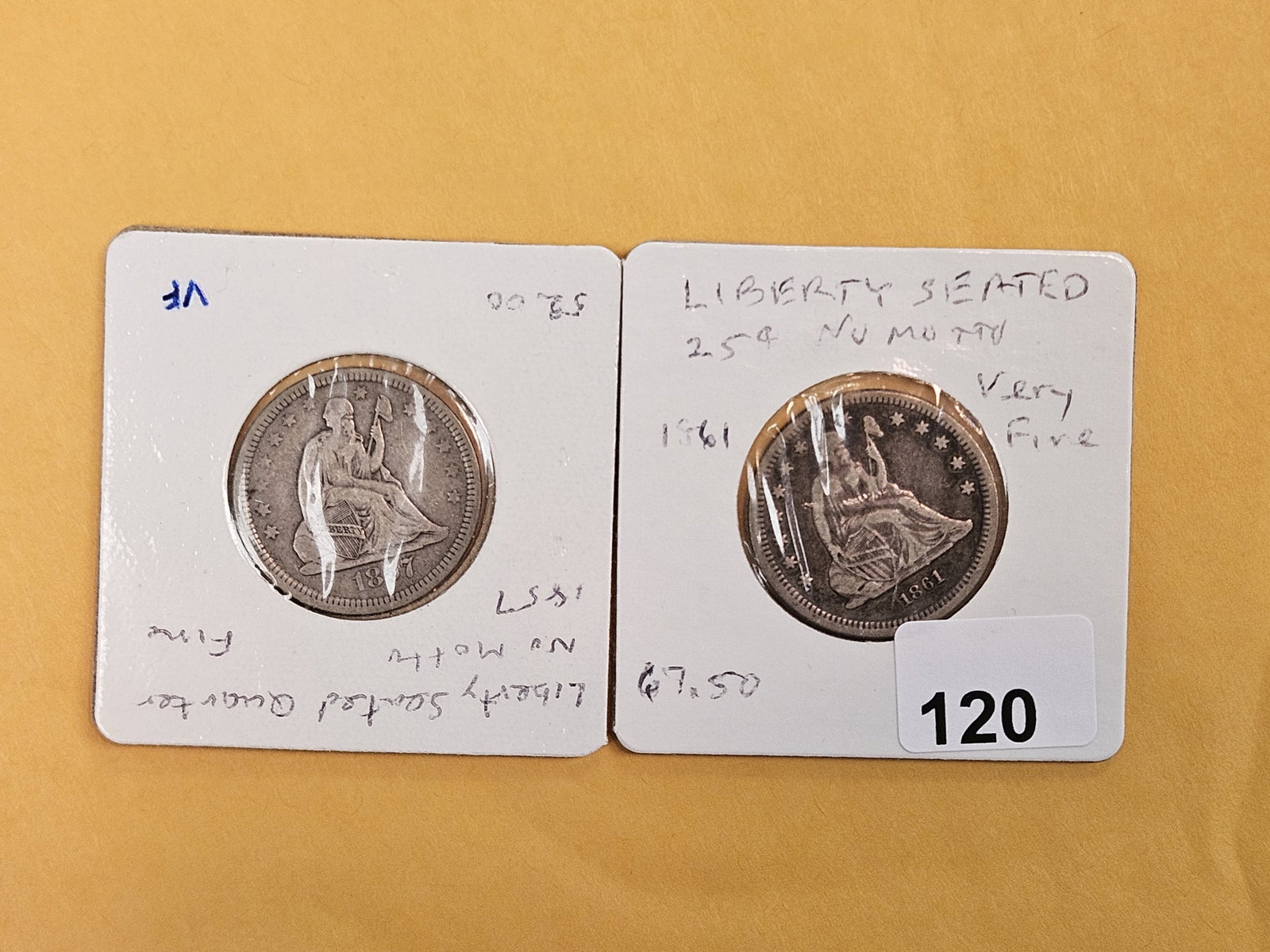 1857 and 1861 Seated Liberty silver Quarters (1 of 5)