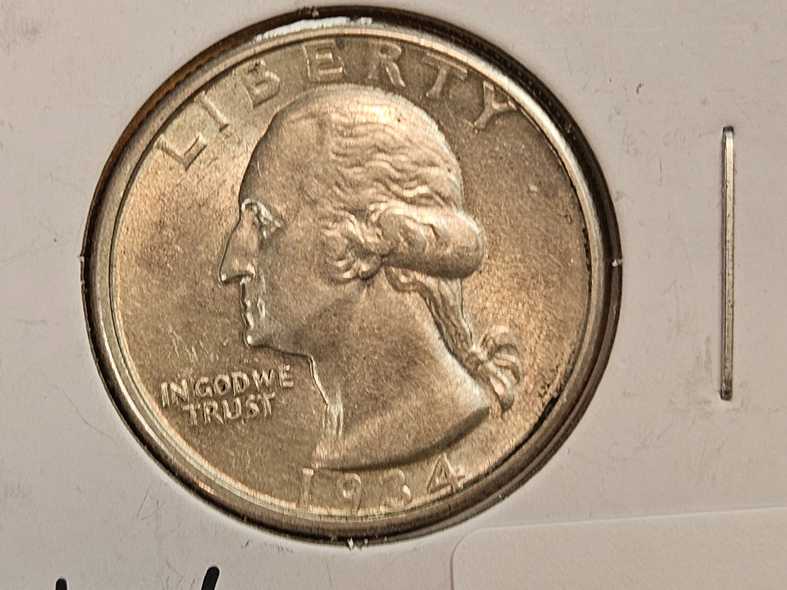Brilliant Uncirculated 1934 Washington Quarter: Light patina