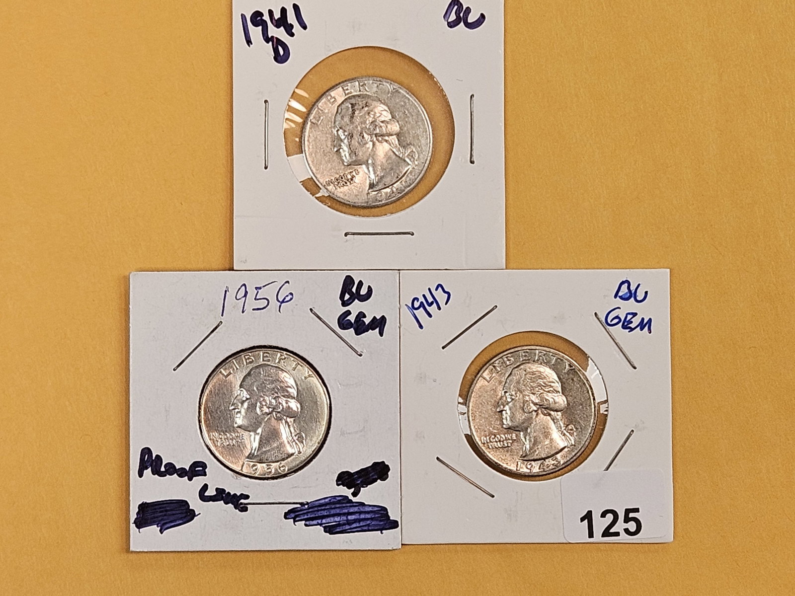 Three Brilliant Uncirculated silver Washington Quarters (1 of 7)