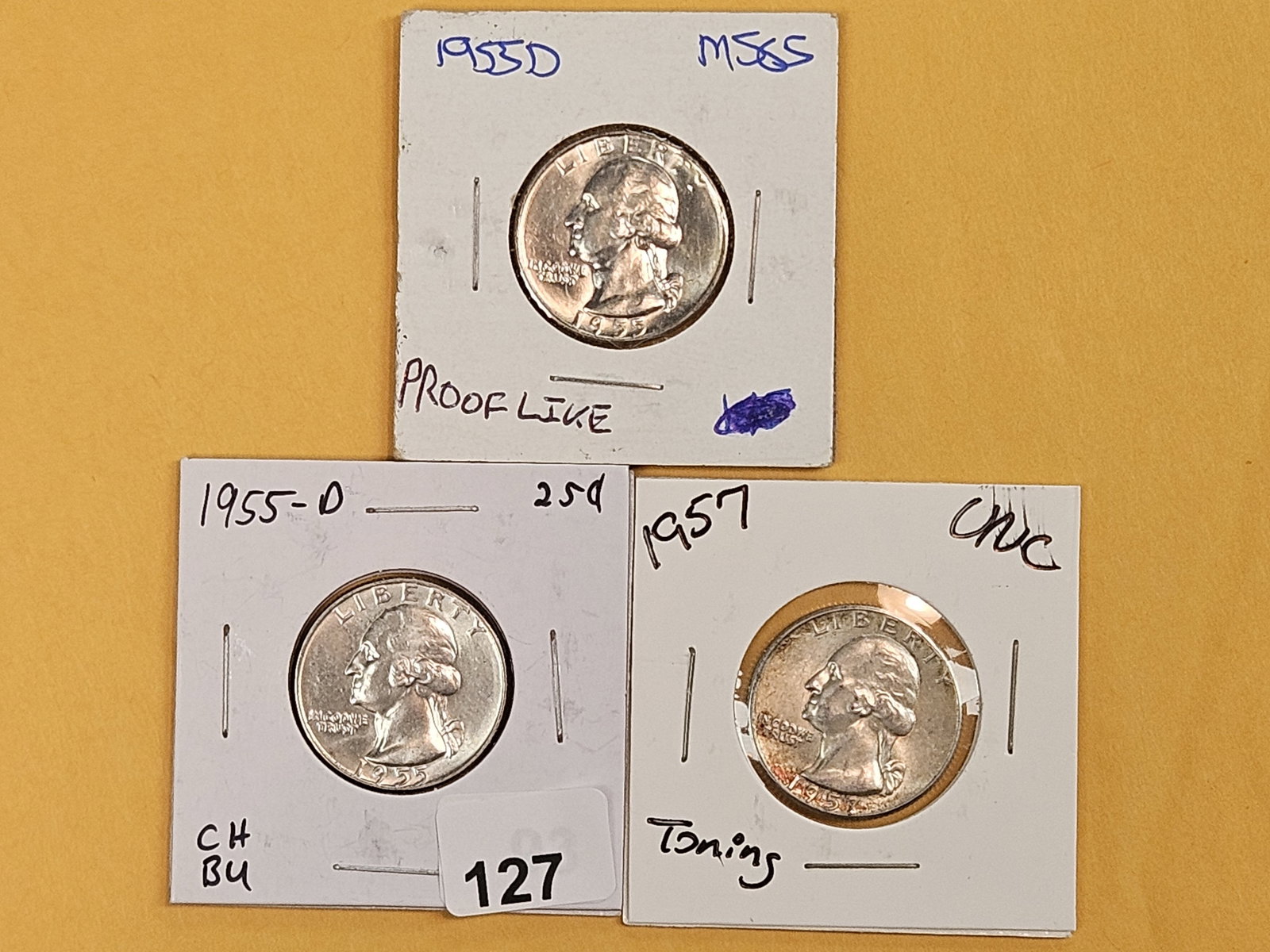 Three Brilliant Uncirculated silver Washington Quarters (1 of 7)