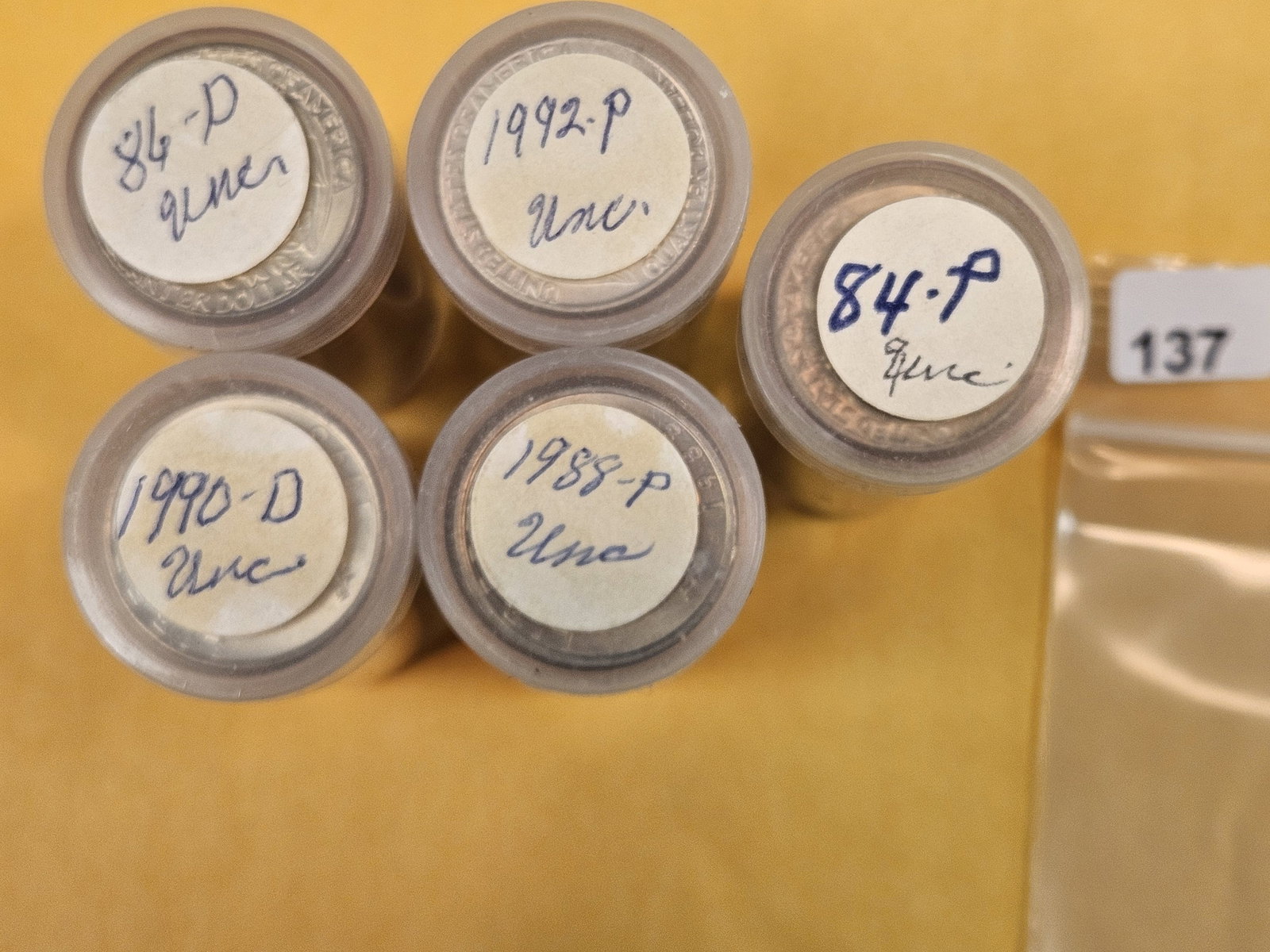 Five mixed Brilliant Uncirculated Washington Quarter Rolls: From an old collection. We didn't open or search