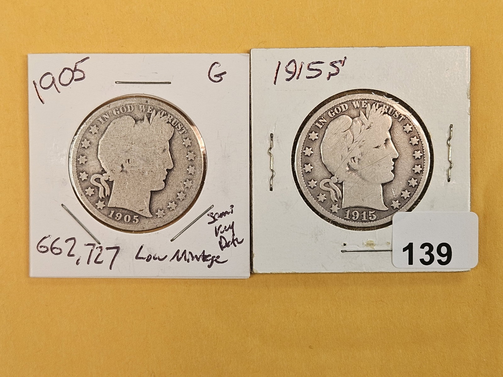1905 and 1915-S Barber silver Half Dollars: Circulated