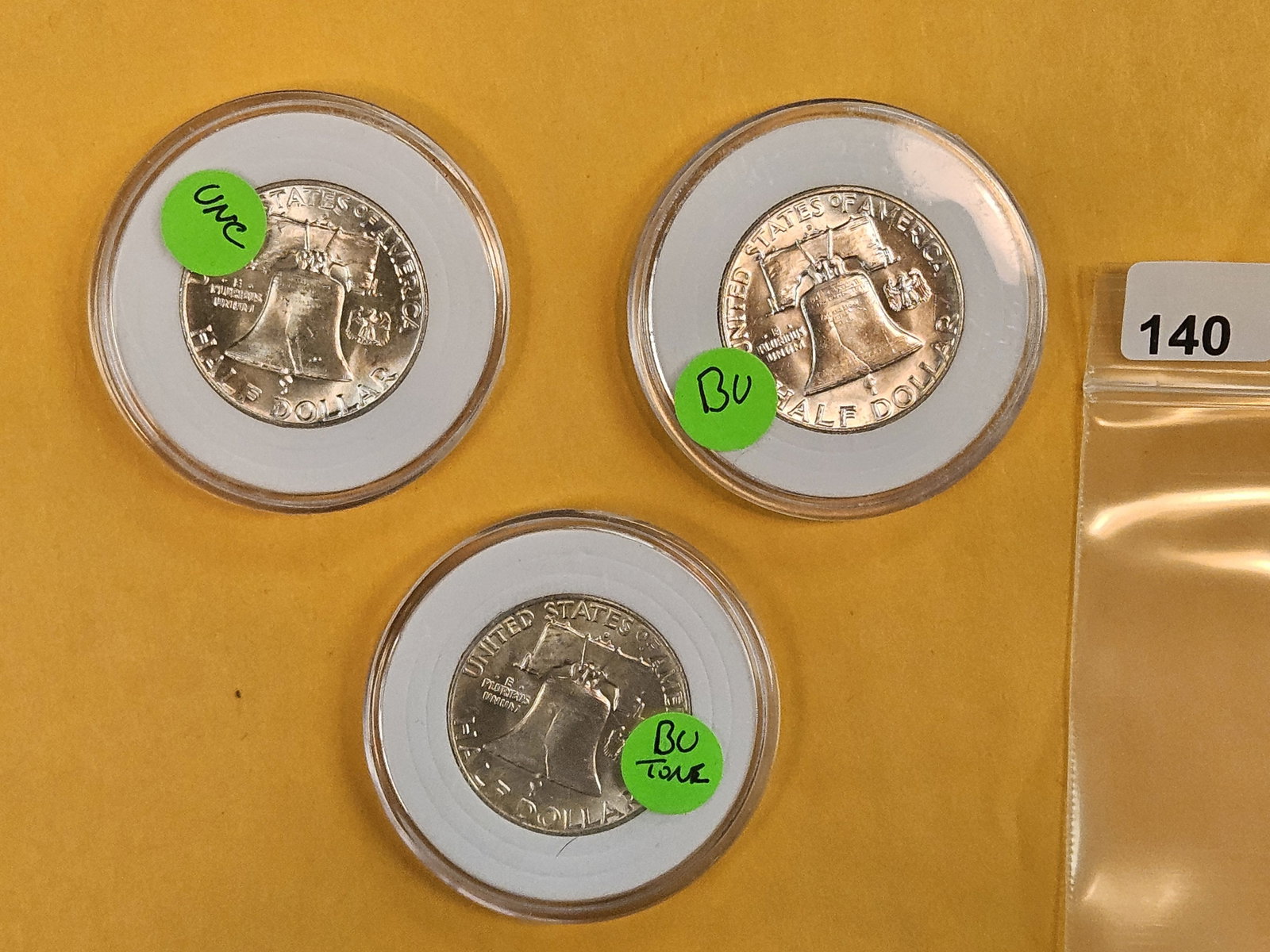 Three mixed, Brilliant Uncirculated, Silver Franklin Half Dollars - 3