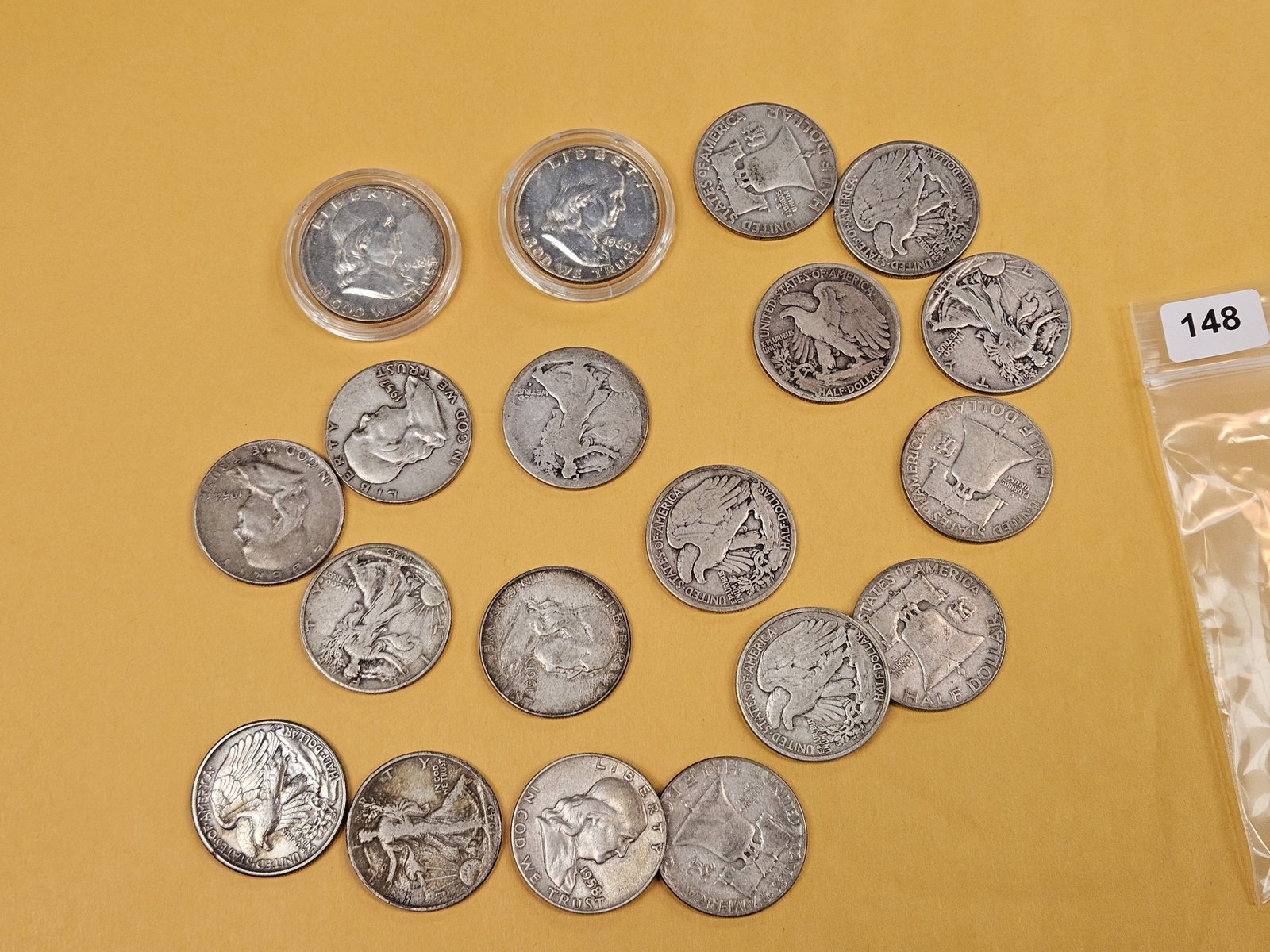 Nineteen mixed silver half dollars - 2