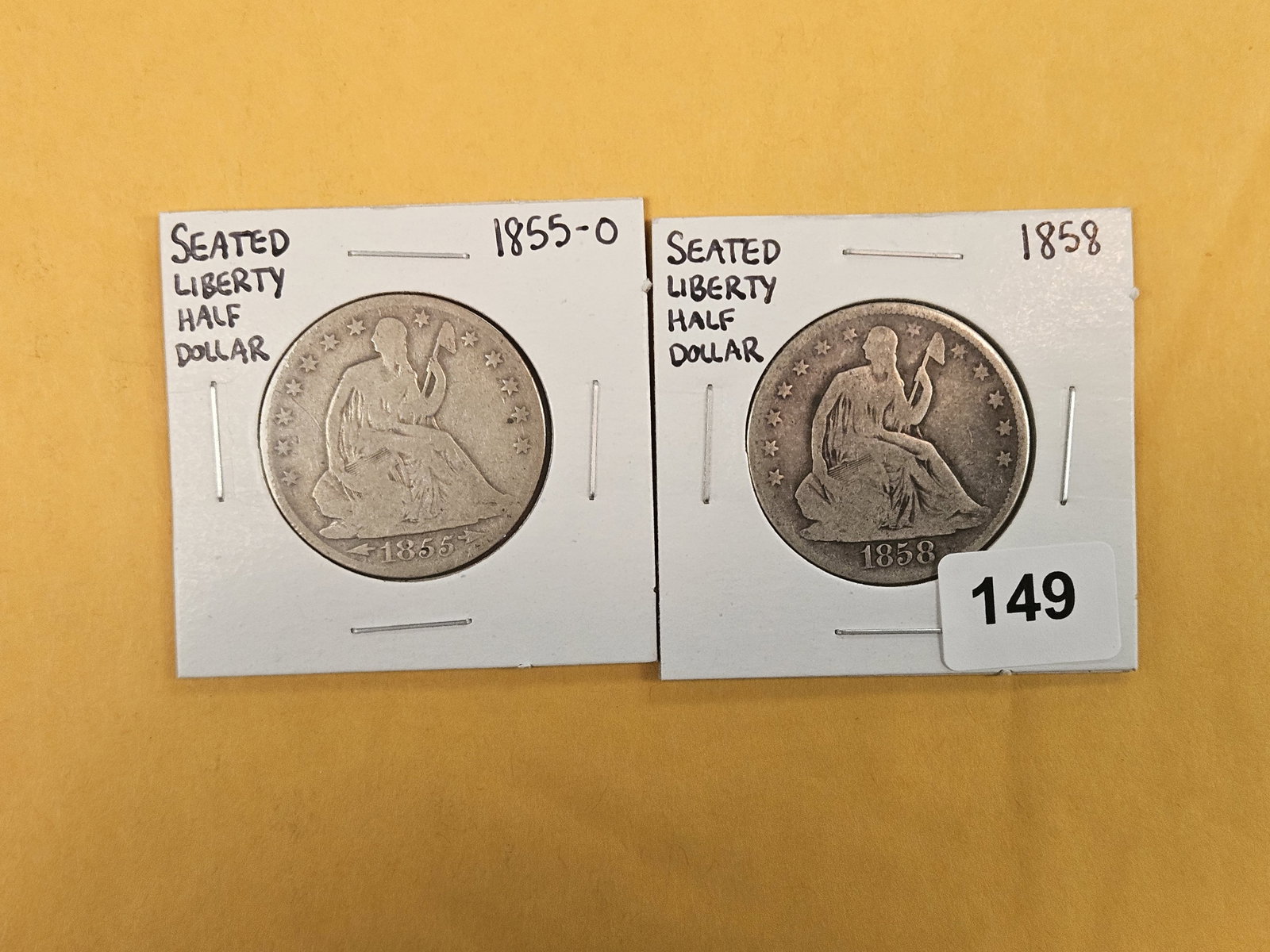 1855-O and 1858 Seated Liberty silver Half Dollars: Circulated