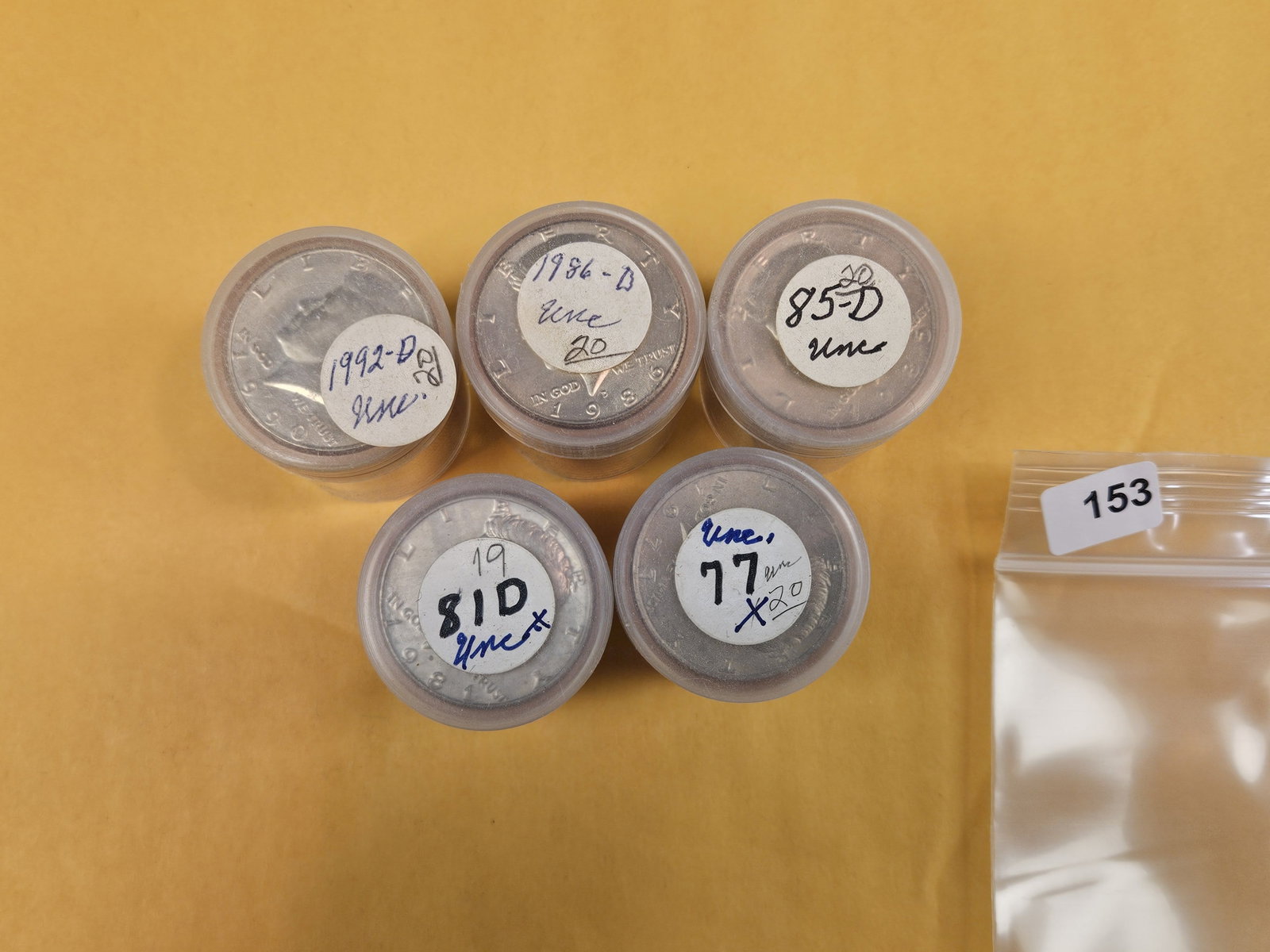 Five, mixed, Brilliant Uncirculated Kennedy half Dollar Rolls (1 of 2)