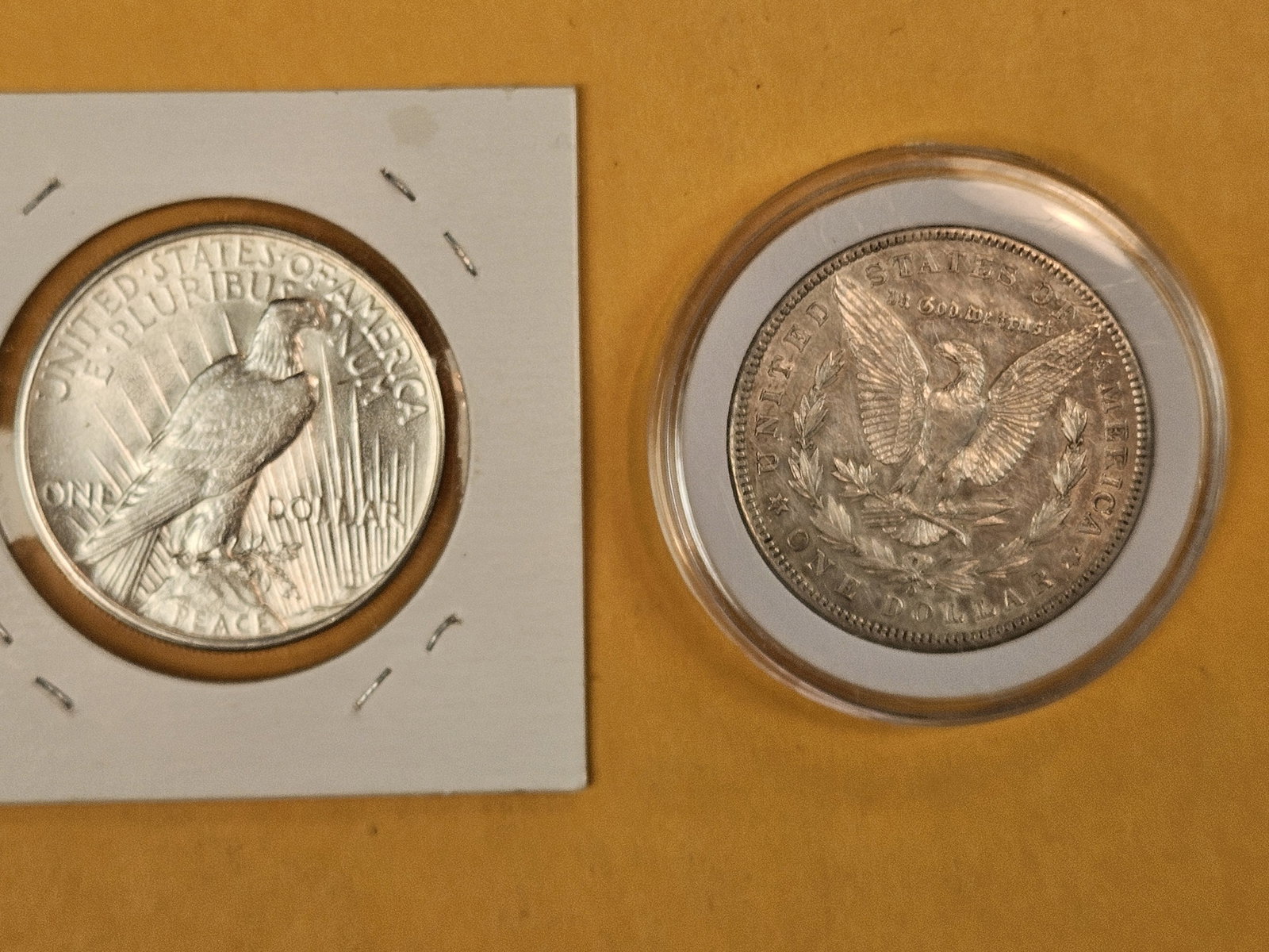 Morgan and Peace silver Dollars in About Uncirculated plus - 2