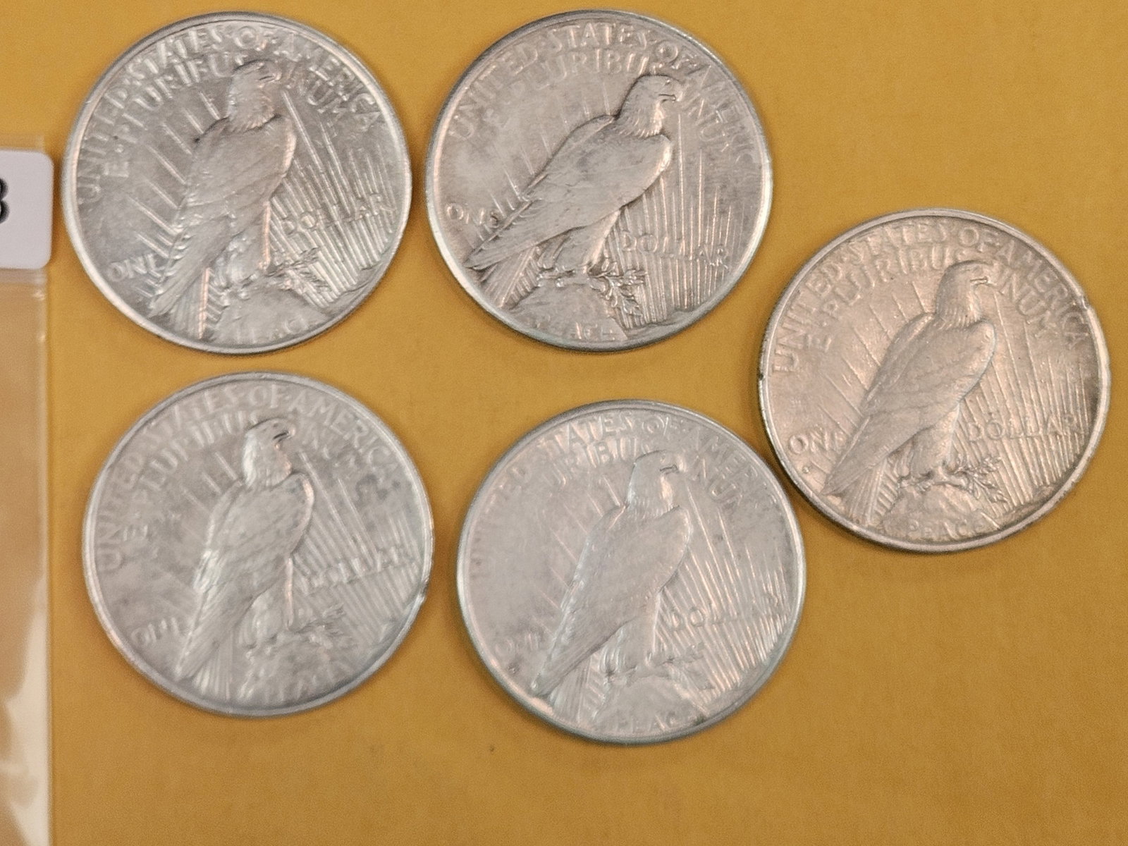 Five mixed silver Peace Dollars - 3