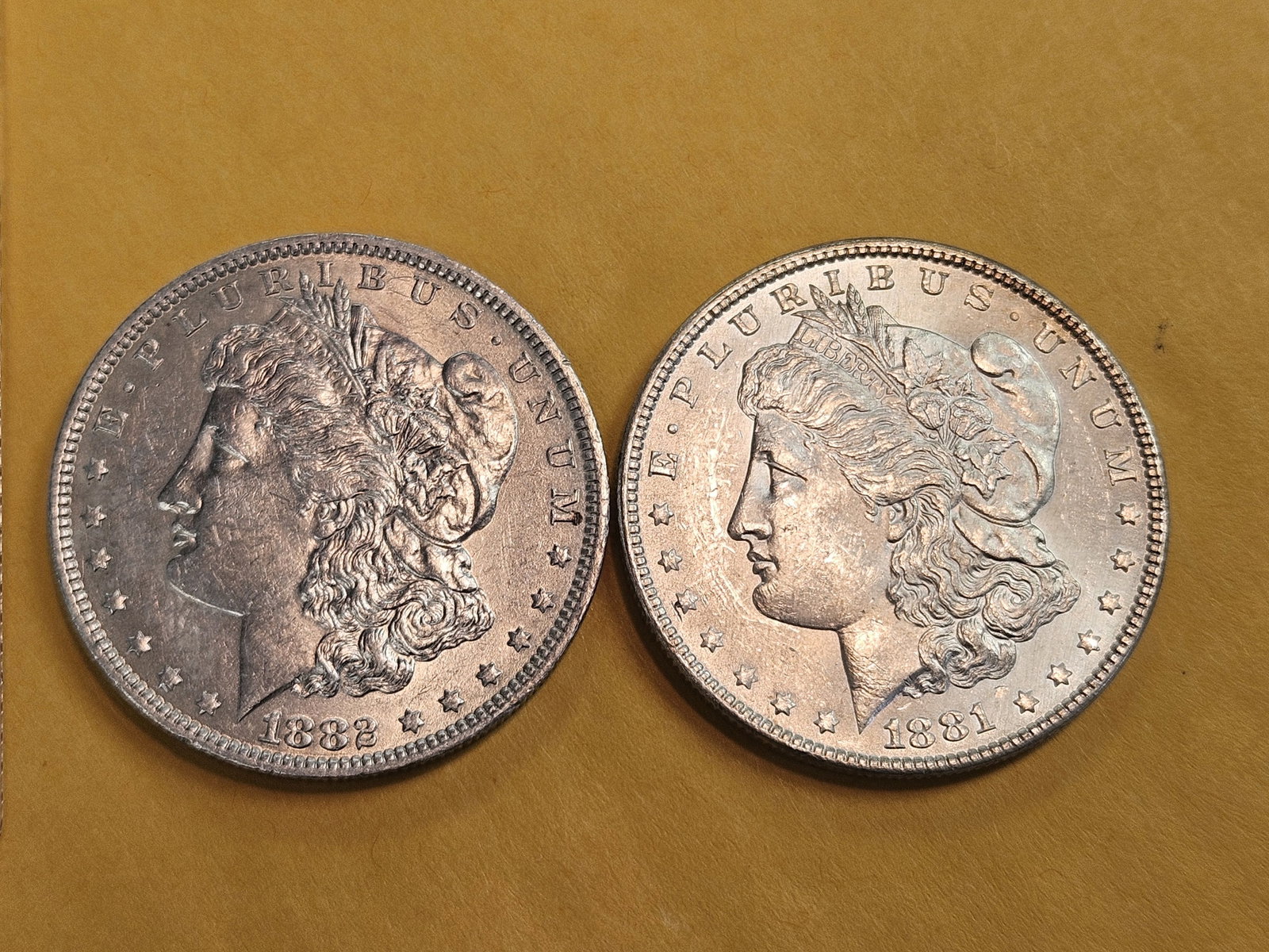 Two Brilliant About Uncirculated Morgan silver Dollars: Mixed
