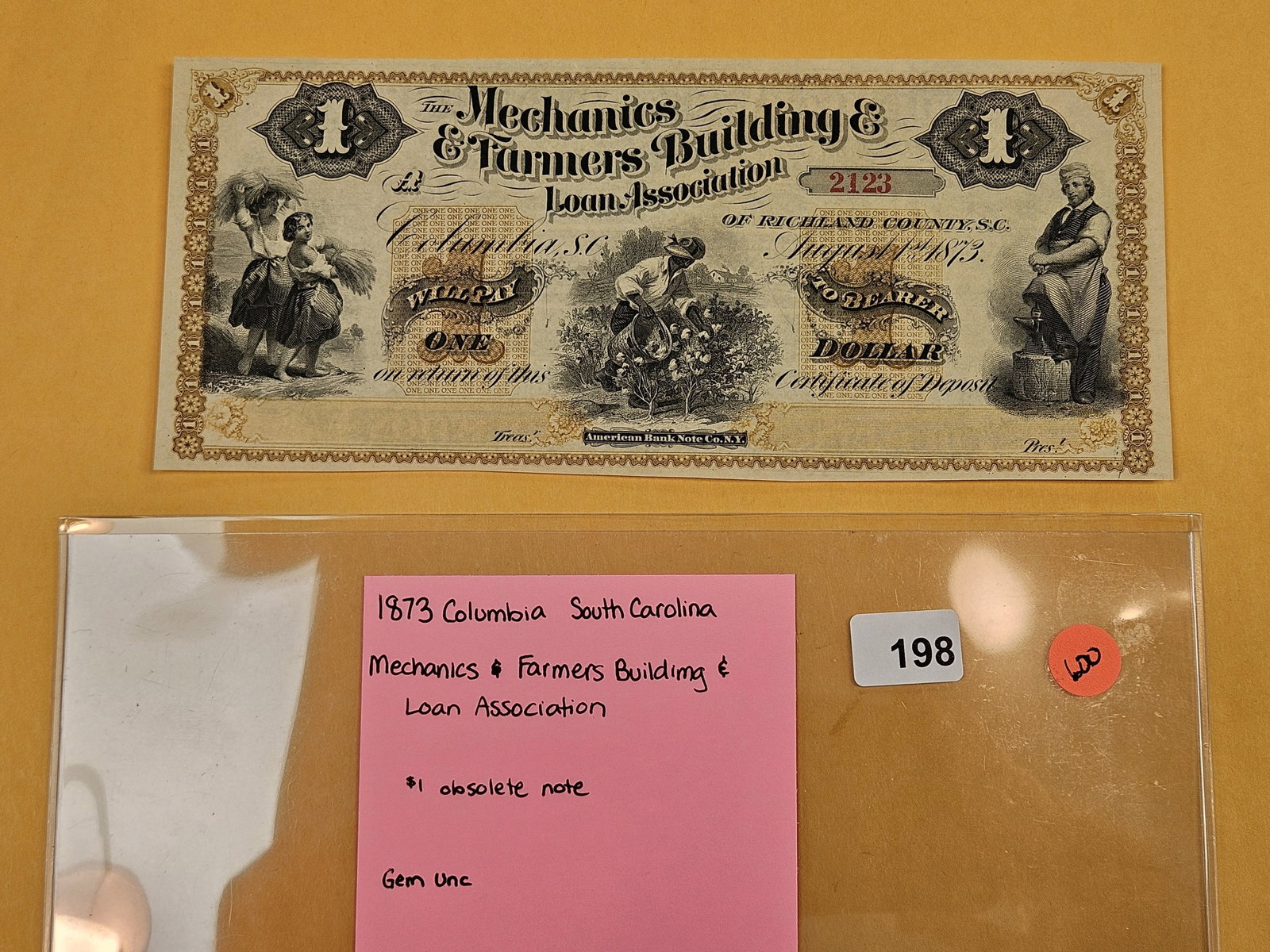 GEM Crisp Uncirculated 1873 Obsolete Note One Dollar - 2